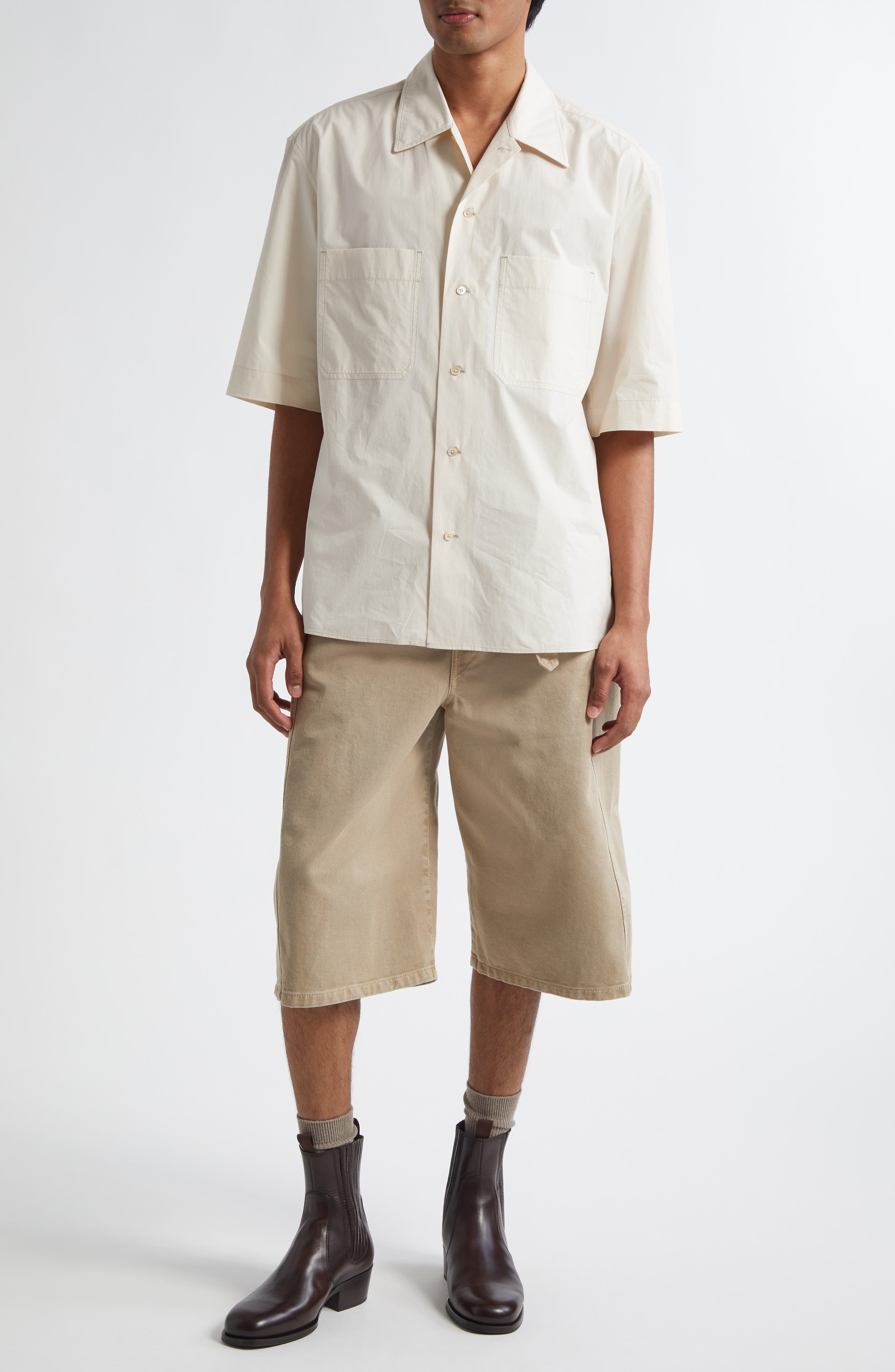 Lemaire Convertible Button-Up Shirt in Warm Beige at Nordstrom - 2