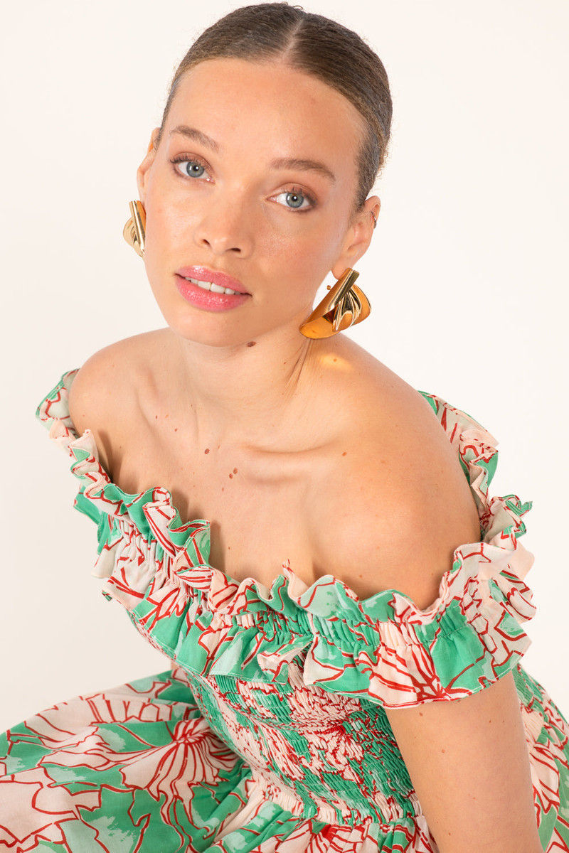 Poupette St Barth Long Dress Suzanne - Green Petal outlook