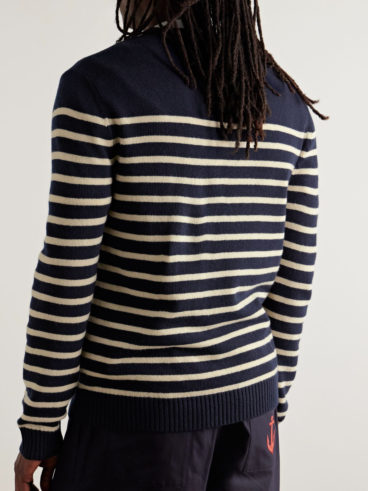 Logo-Intarsia Striped Virgin Wool Sweater Navy - 3