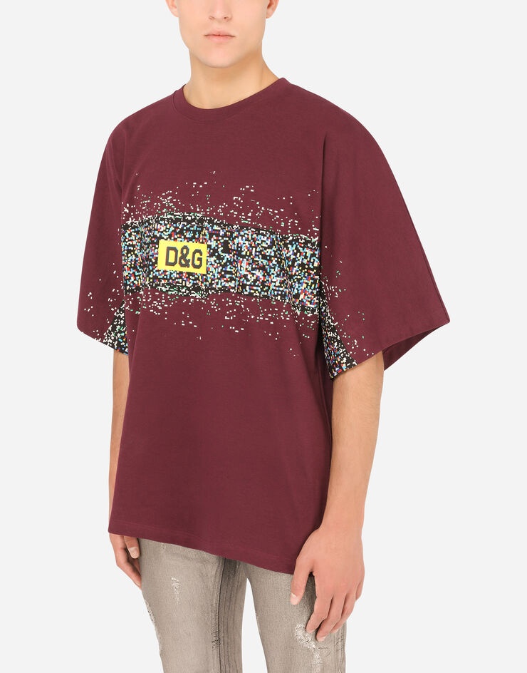 Cotton T-shirt with multi-colored glitch print - 4