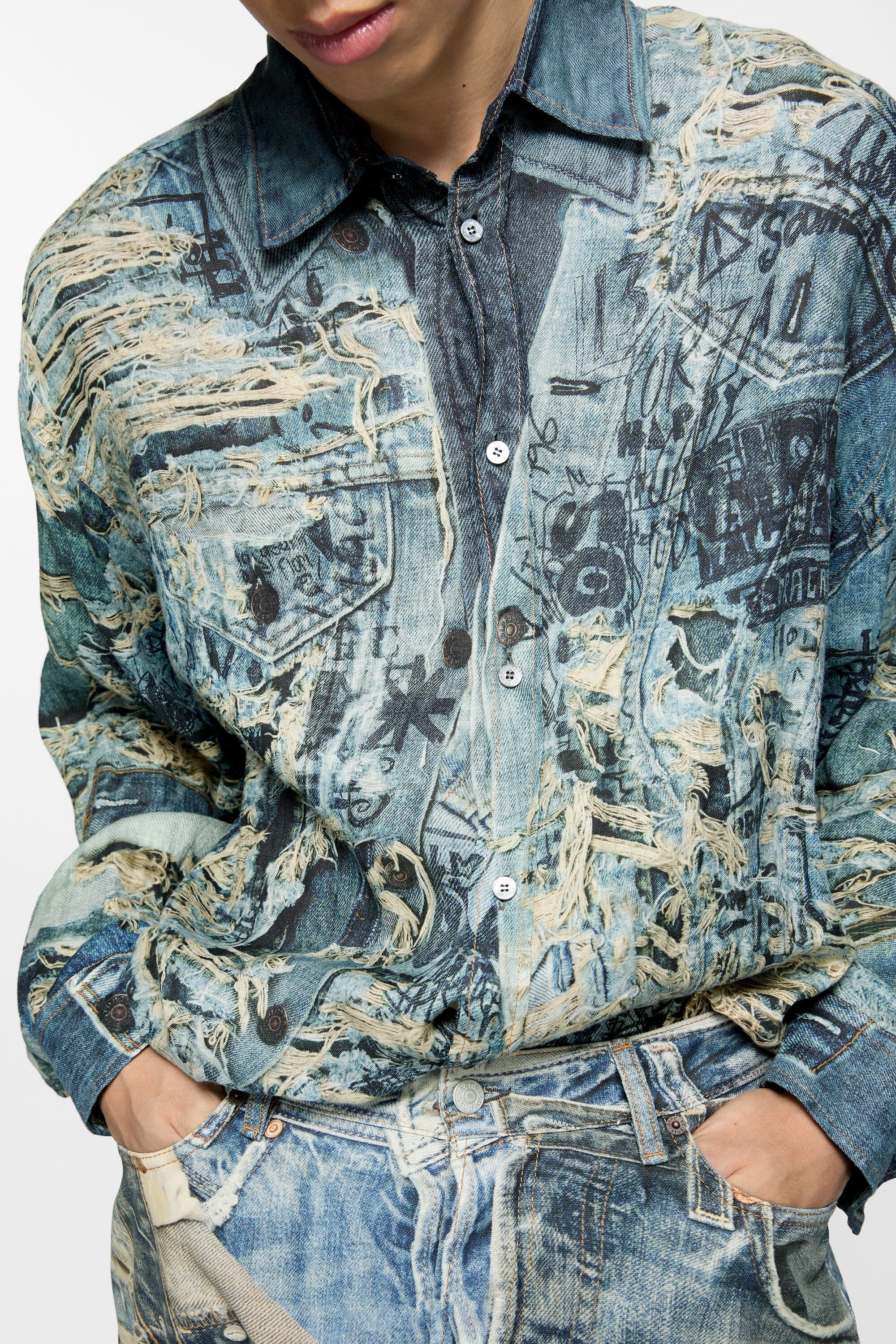 Printed button-up shirt - Denim Blue - 4