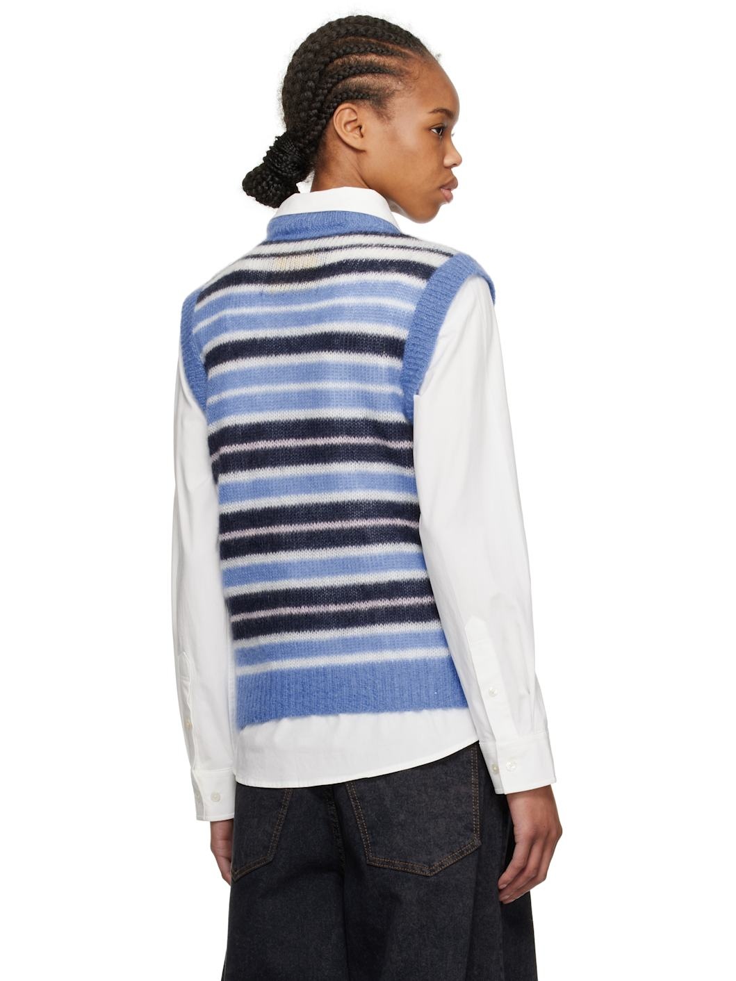 Blue Brushed Mohair Stripe Vest - 3