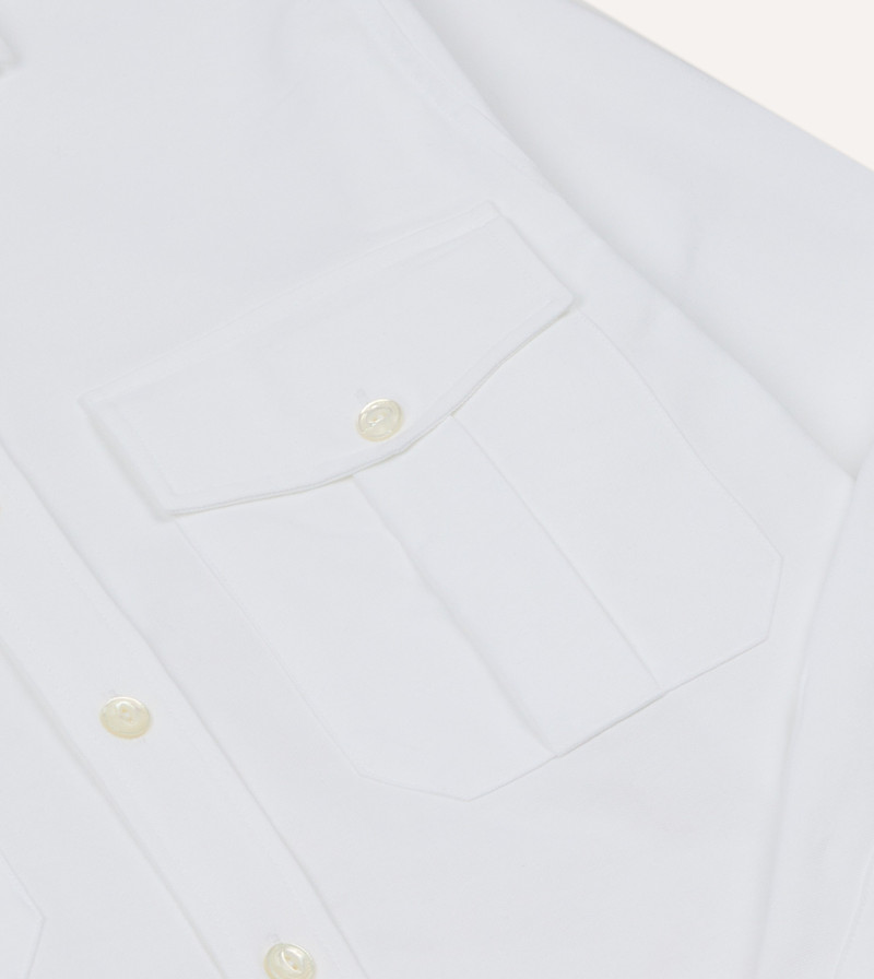 White Oxford Cotton Military Shirt 4