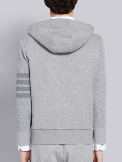 Thom Browne Light Grey Classic Loopback Ribbed Sleeves 4-Bar Pullover Hoodie outlook