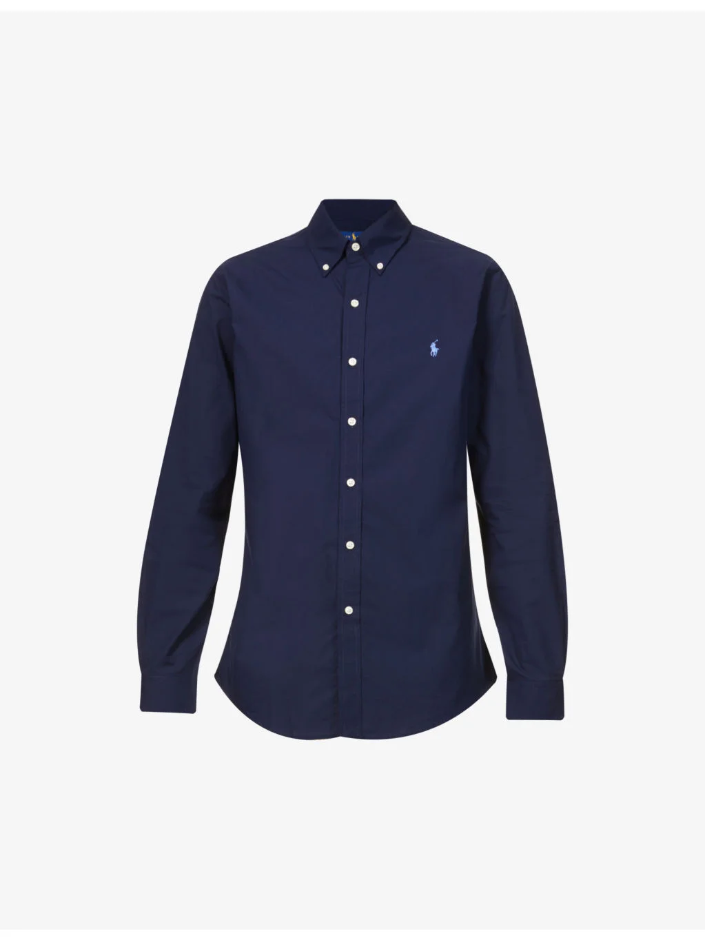 Long-sleeved logo-embroidered slim-fit stretch cotton-poplin shirt - 1