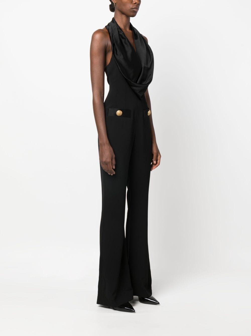 Cowl neck crepe flare jumpsuit - 2