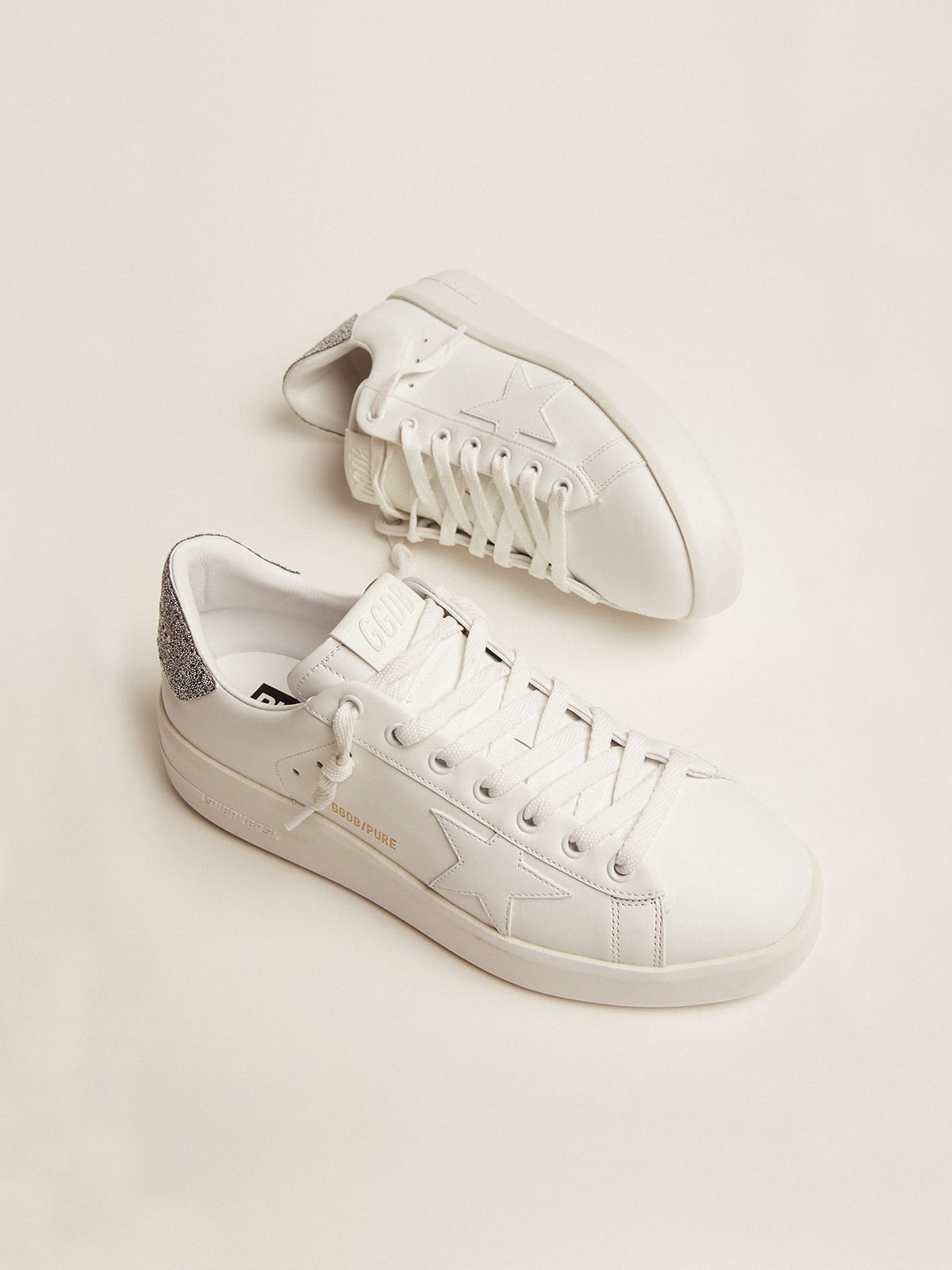 Purestar sneakers in white leather with silver crystal heel tab - 2