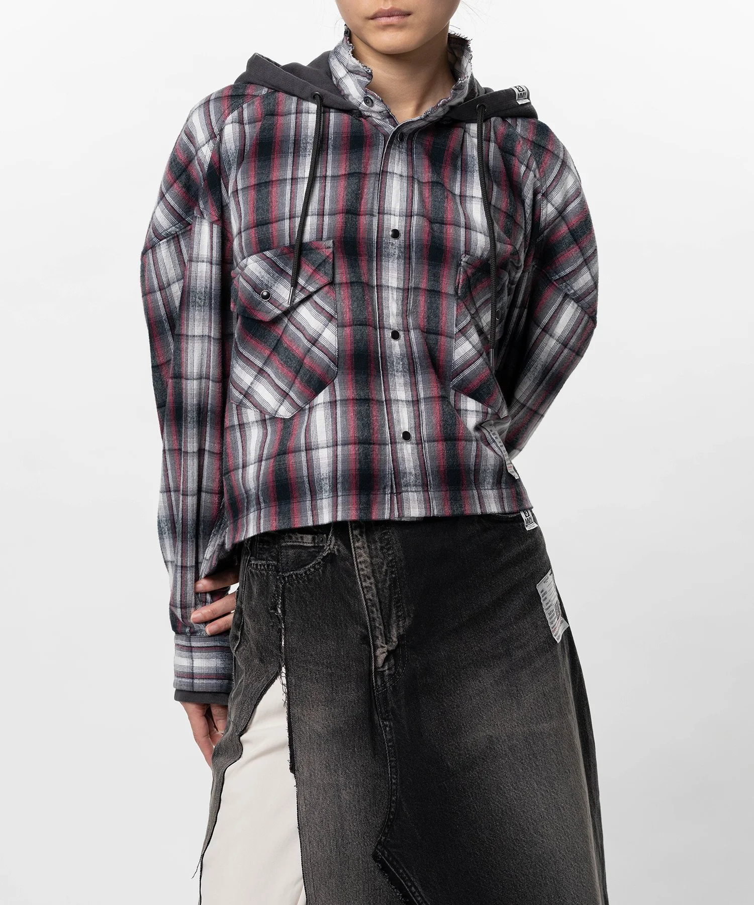 Hoodie Combine Checkered Shirt - 1