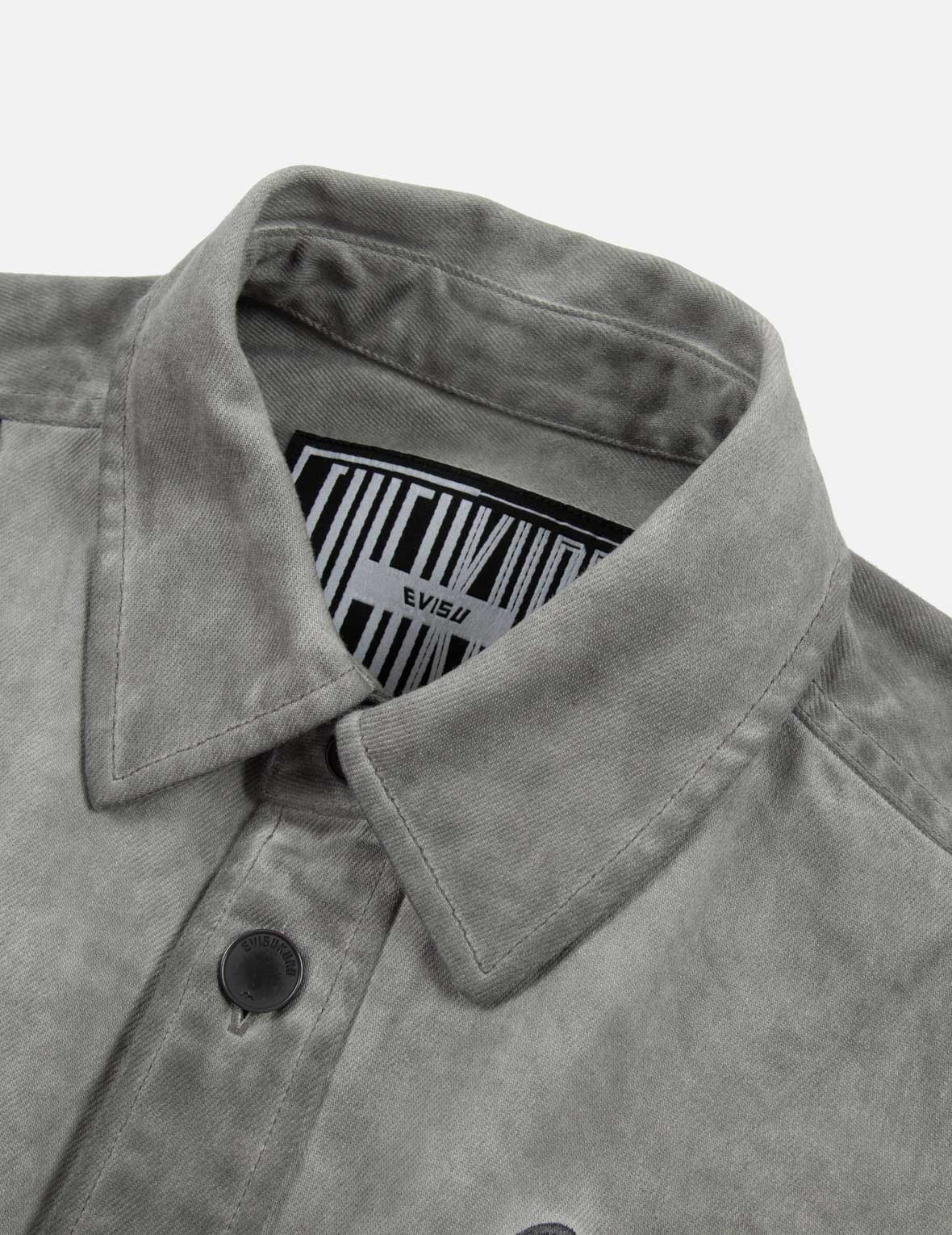 Monogram Embroidered Pockets Relaxed Fit Shirt Jacket - 14