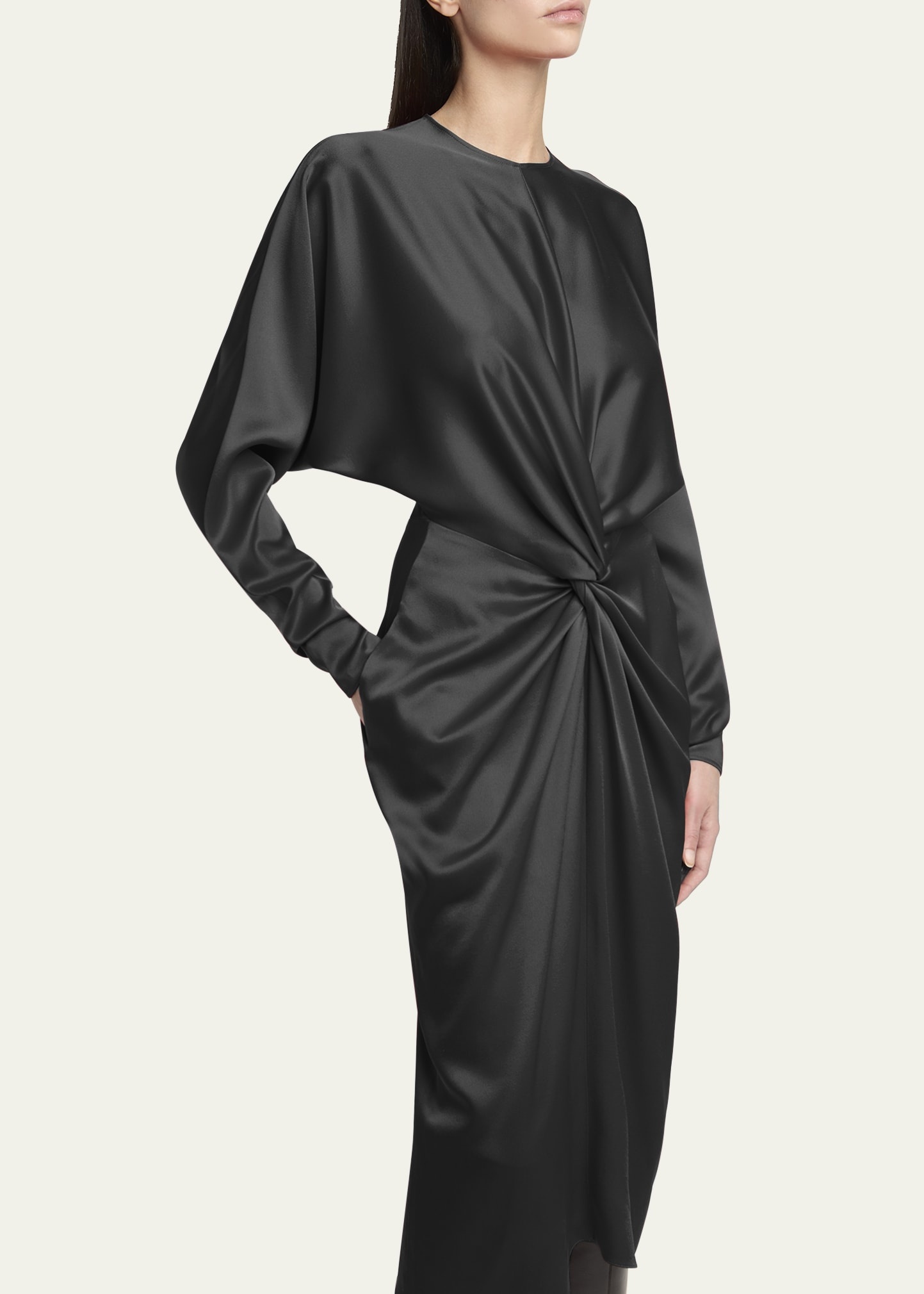 Twist-Front Satin Dress - 5