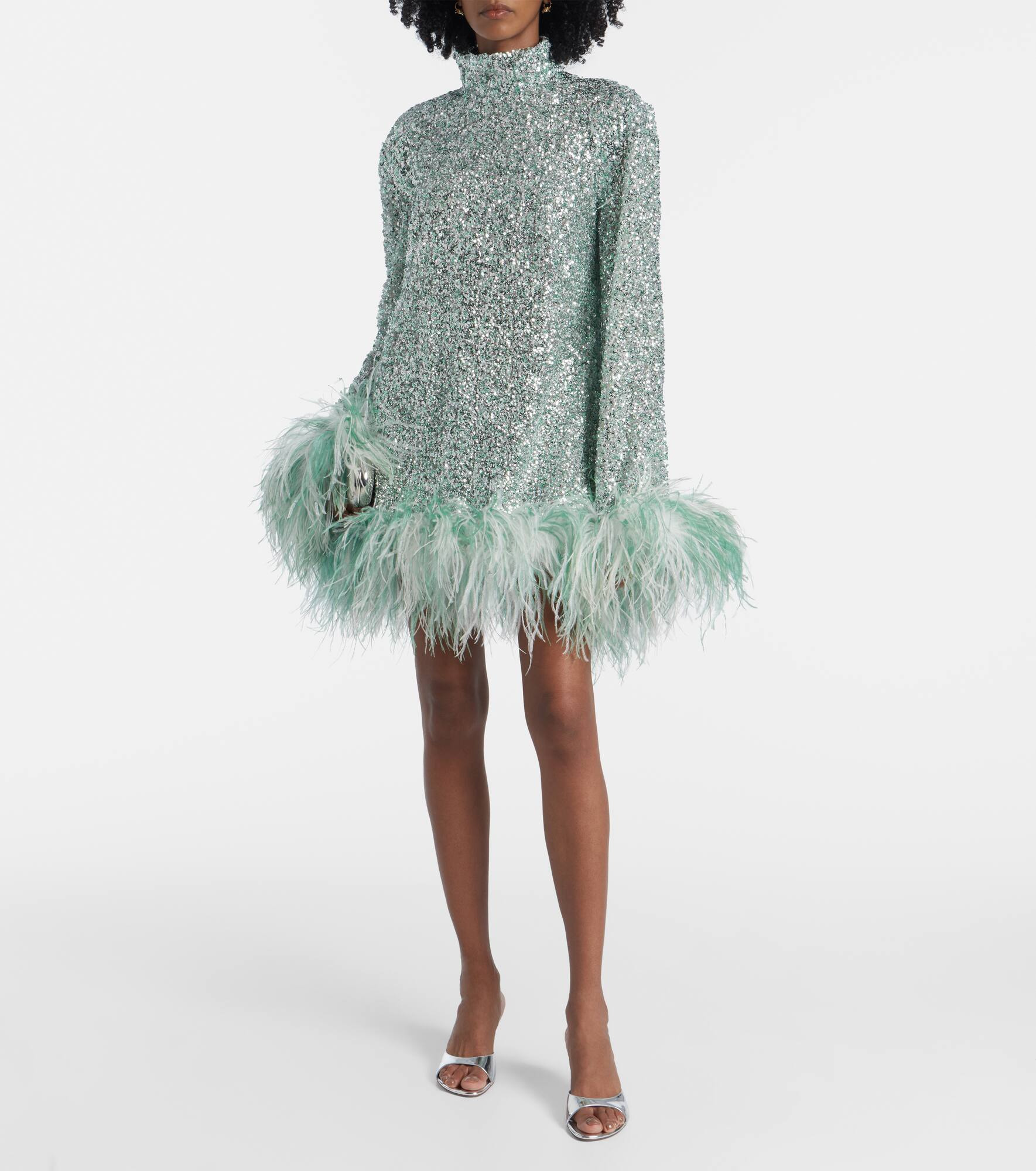 Gina sequined feather-trimmed minidress - 2