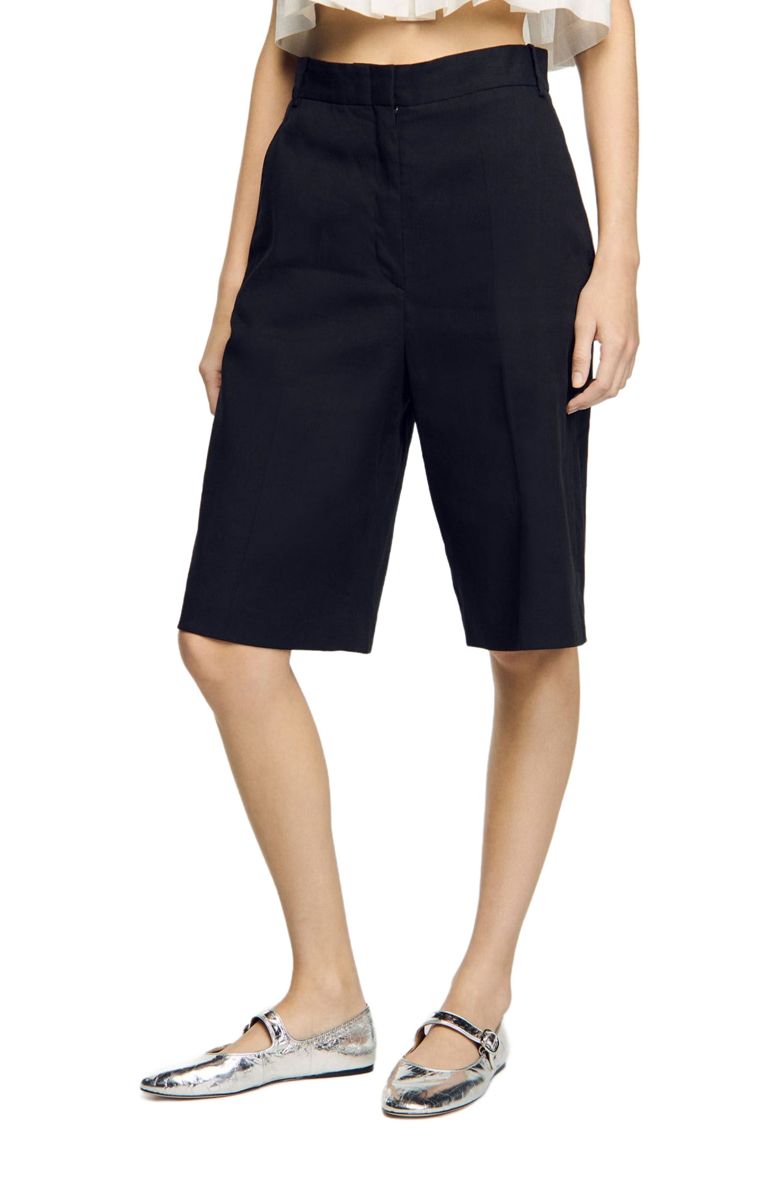 SANDRO Linen-blend Bermuda shorts in Black at Nordstrom - 3
