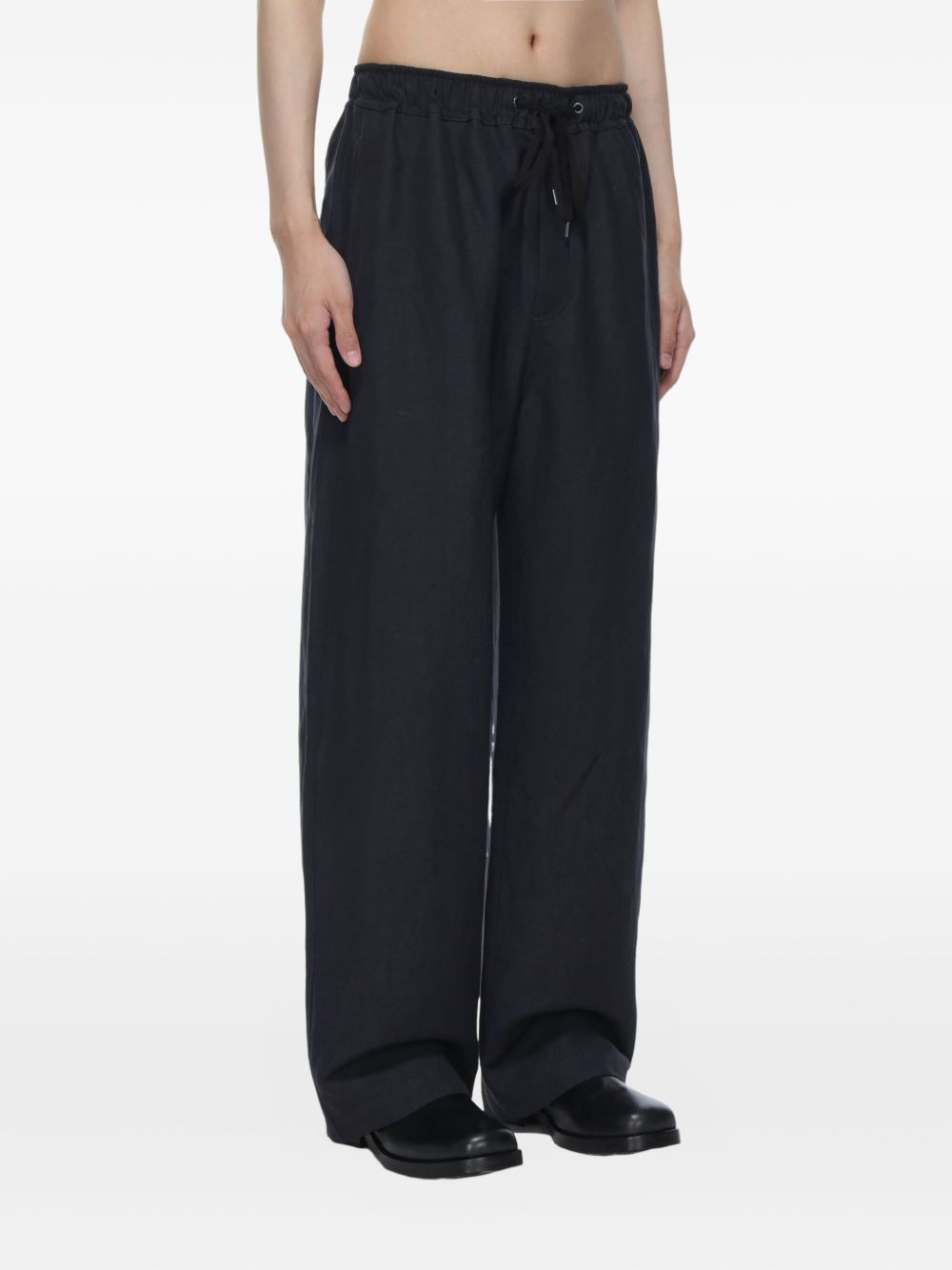 drawstring linen-blend trousers - 4