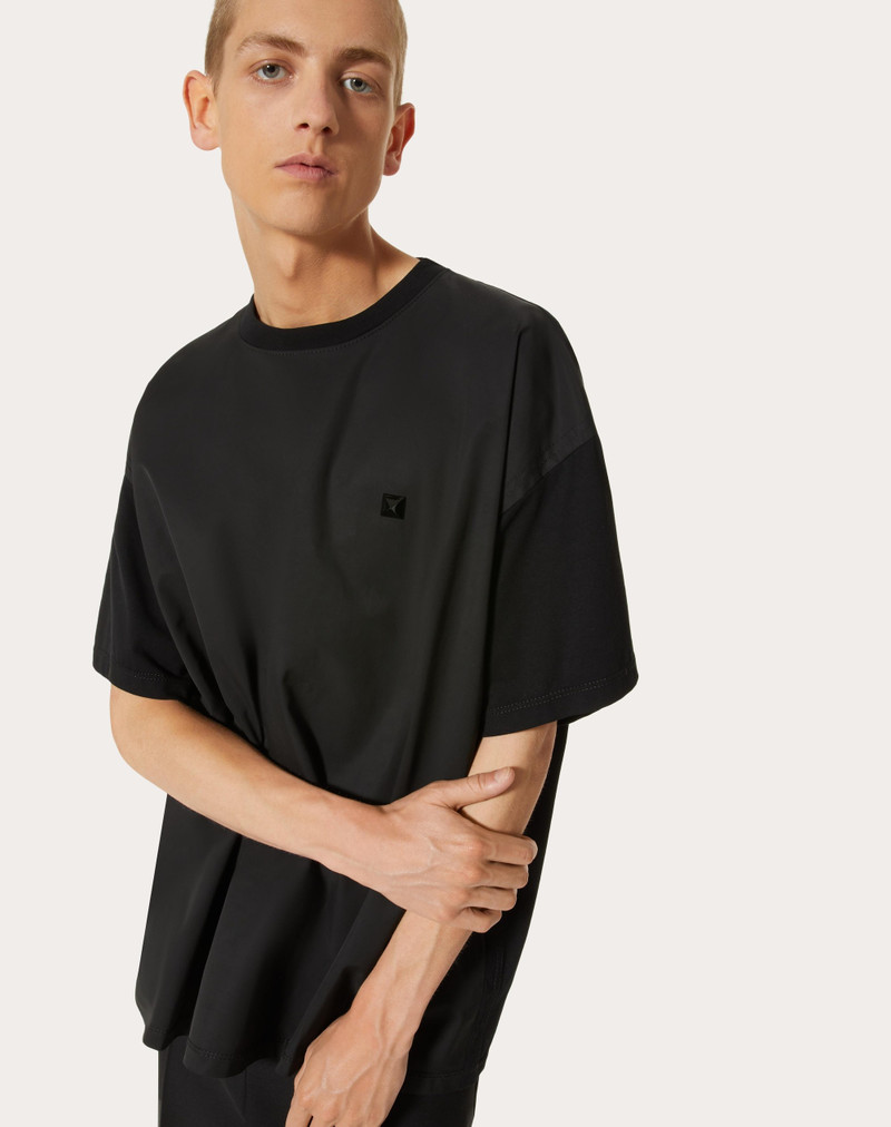 CREWNECK COTTON T-SHIRT WITH NYLON PANEL AND STUD DETAIL 5