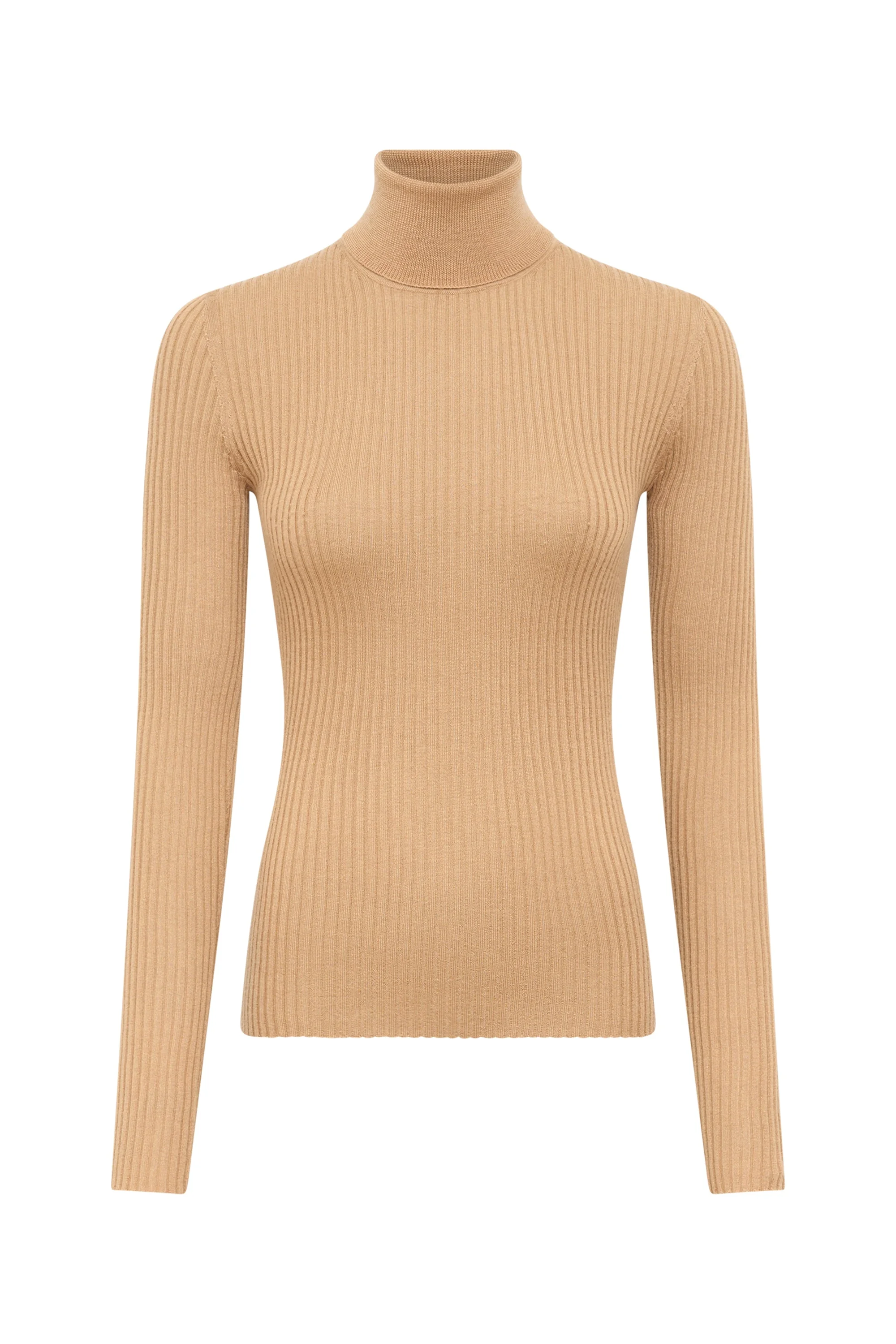 Peppe Knit Turtleneck in Camel Cashmere Silk - 1