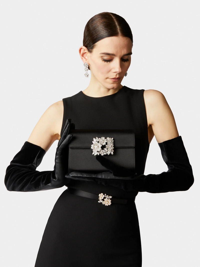 Roger Vivier RV Bouquet Strass Buckle Mini Clutch Bag in Satin outlook