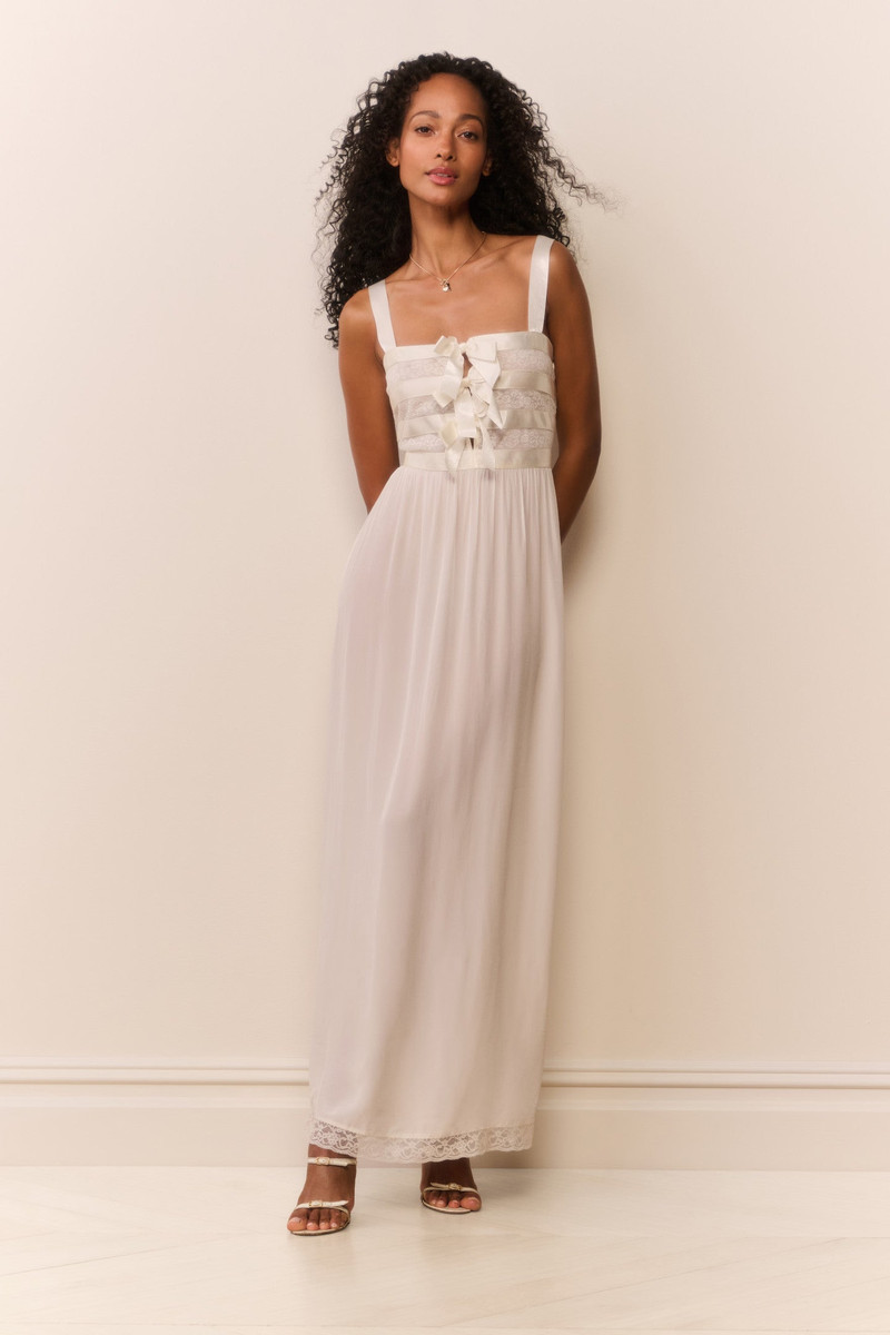 LoveShackFancy Lovelace Banded Bow Maxi Dress outlook