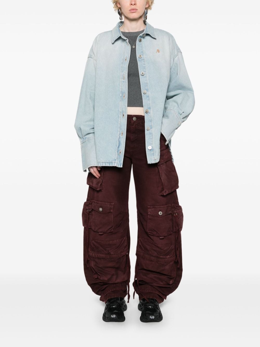 spread-collar denim coat - 2
