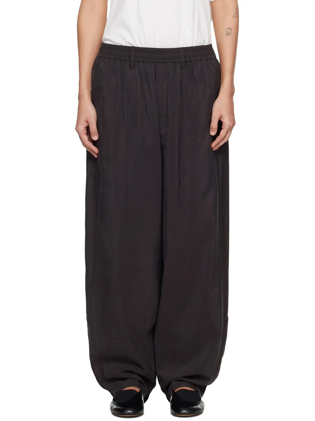 Brown Silk Nylon Track Trousers - 1