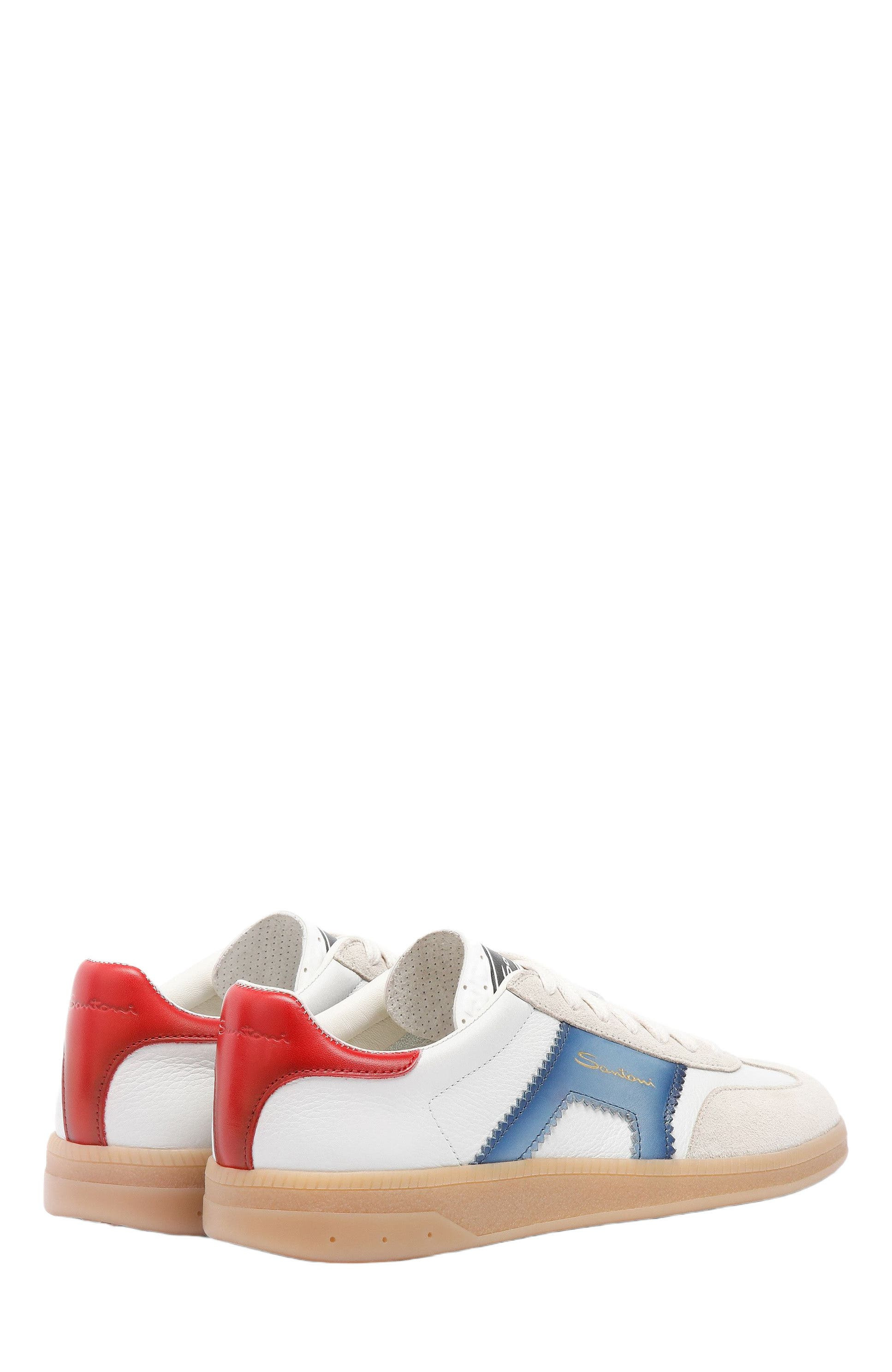 Santoni Women's leather and suede DBS Oly sneaker in White/Blue at Nordstrom - 9
