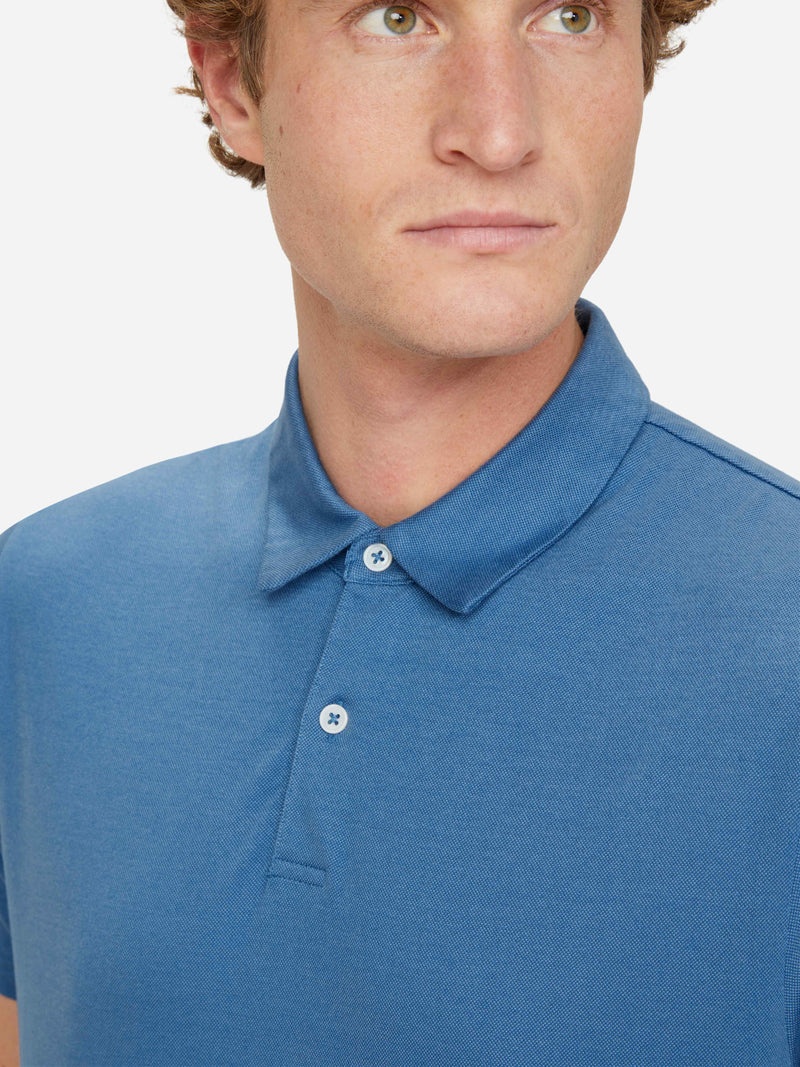 Men's Polo Shirt Ramsay 3 Pique Cotton Tencel Blue - 5