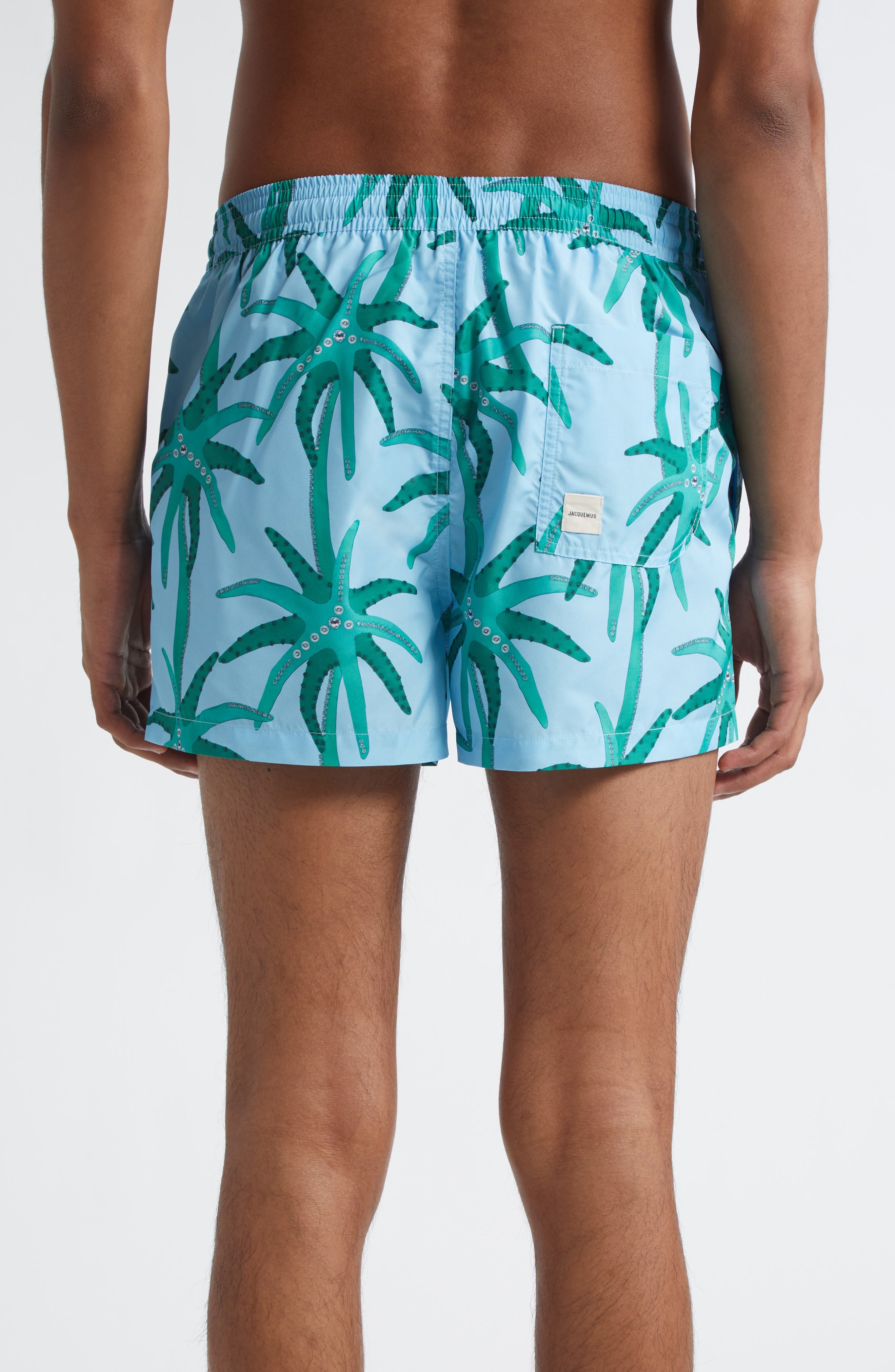 Jacquemus Le Maillot Puntini Cruise Print Swim Trunks in Print Palmtrees Star Blue 3Ej at Nordstrom - 3