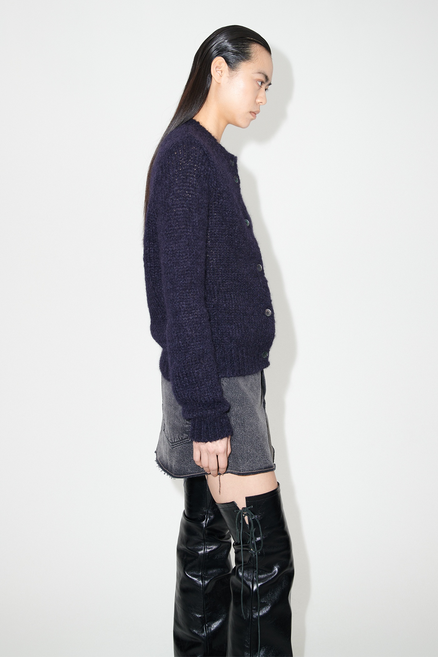 Our Legacy Oma Cardigan Navy Fuzzy Mohpaca | REVERSIBLE