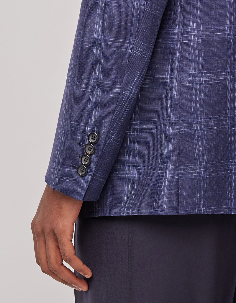 BLUE AND LIGHT BLUE WOOL AND CASHMERE REGULAR-FIT JACKET WITH OVERCHECK MOTIF 5