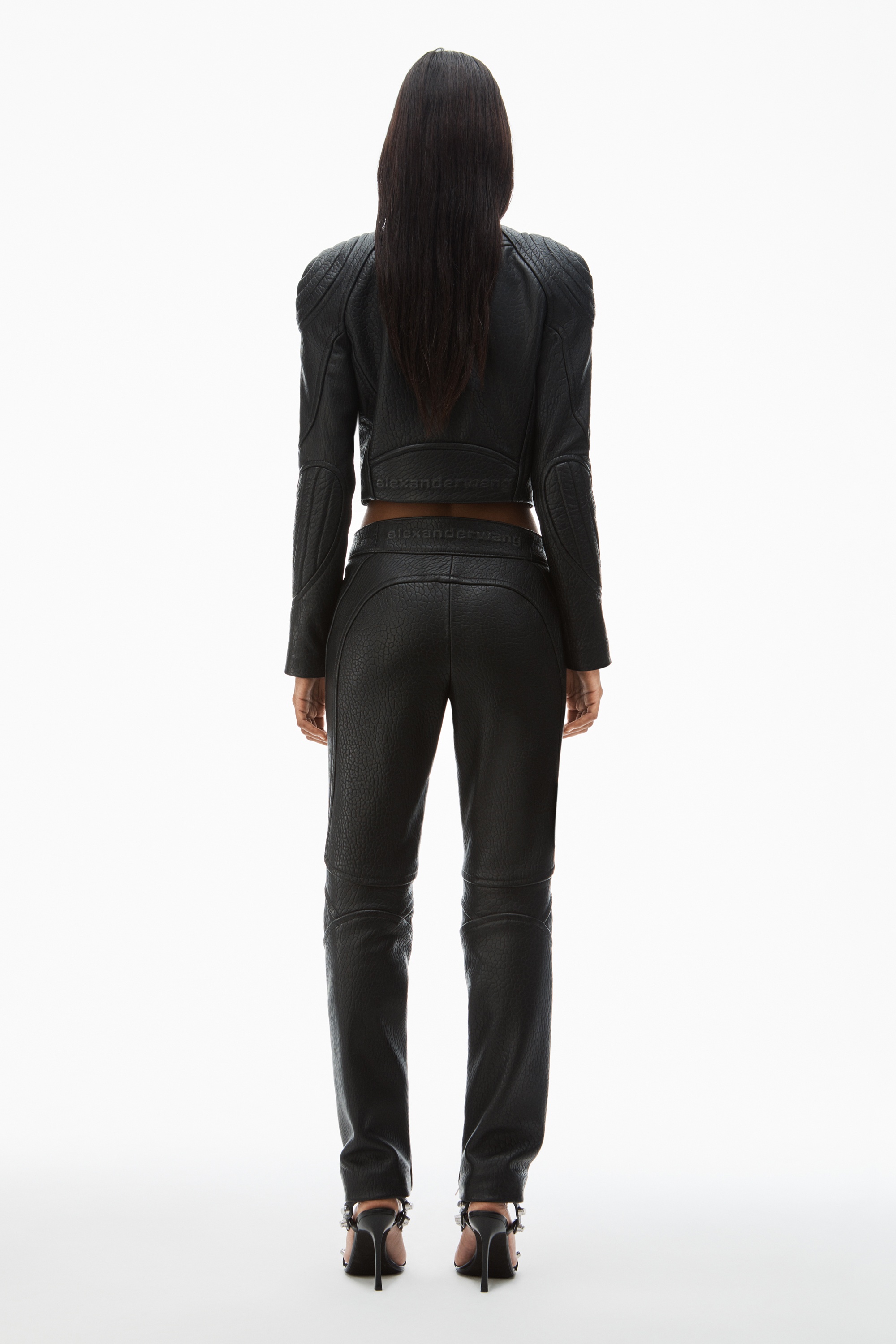 cropped moto jacket in lambskin leather - 5