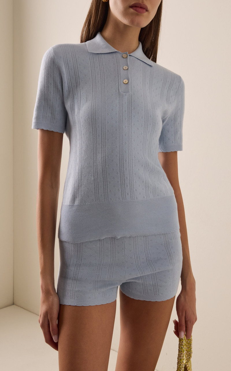 AMIYA Mina Cotton Pointelle Polo light blue outlook