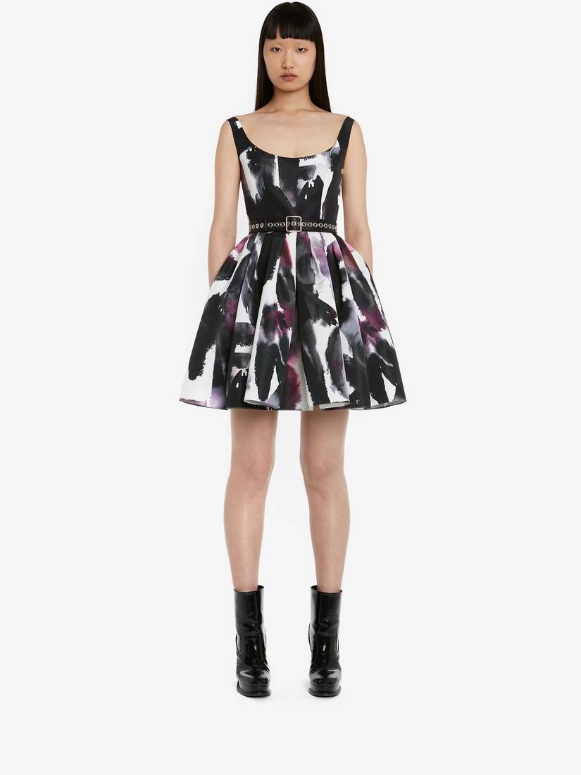 Women's Watercolour Graffiti Mini Dress in White/multicolor - 2