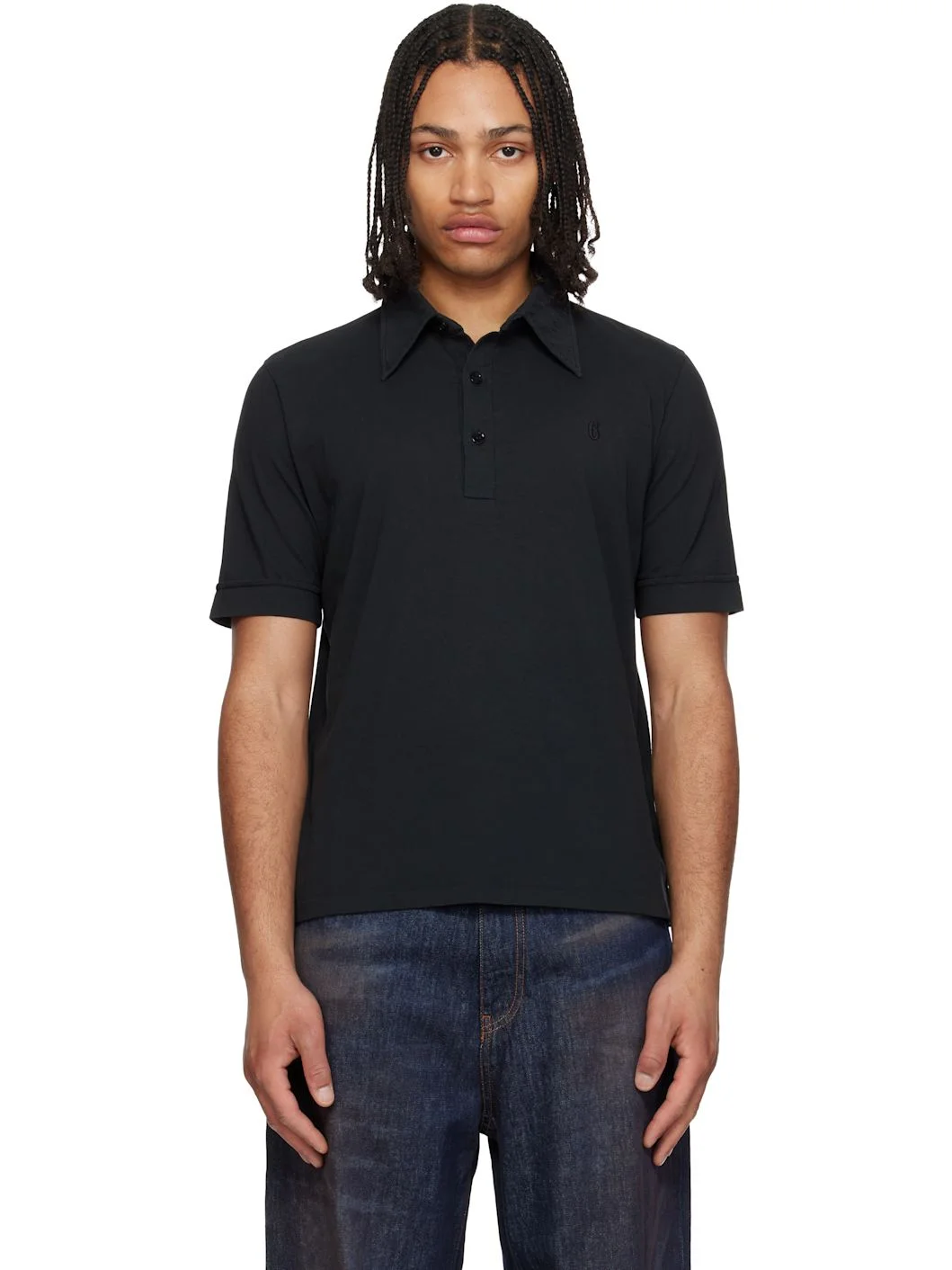 Black Embroidered-Logo Polo - 1