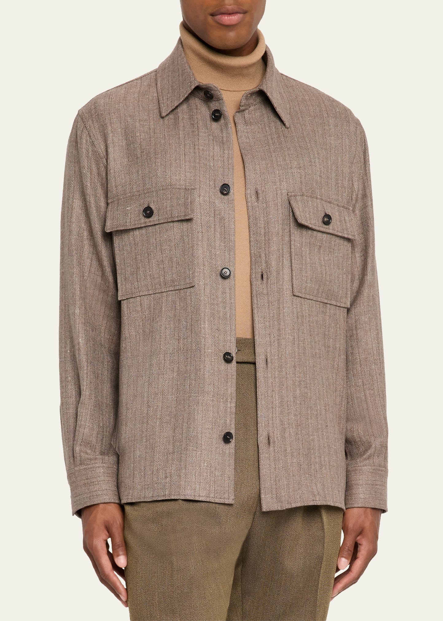 Men's Jim Wool and Linen Herringbone Overshirt - 4