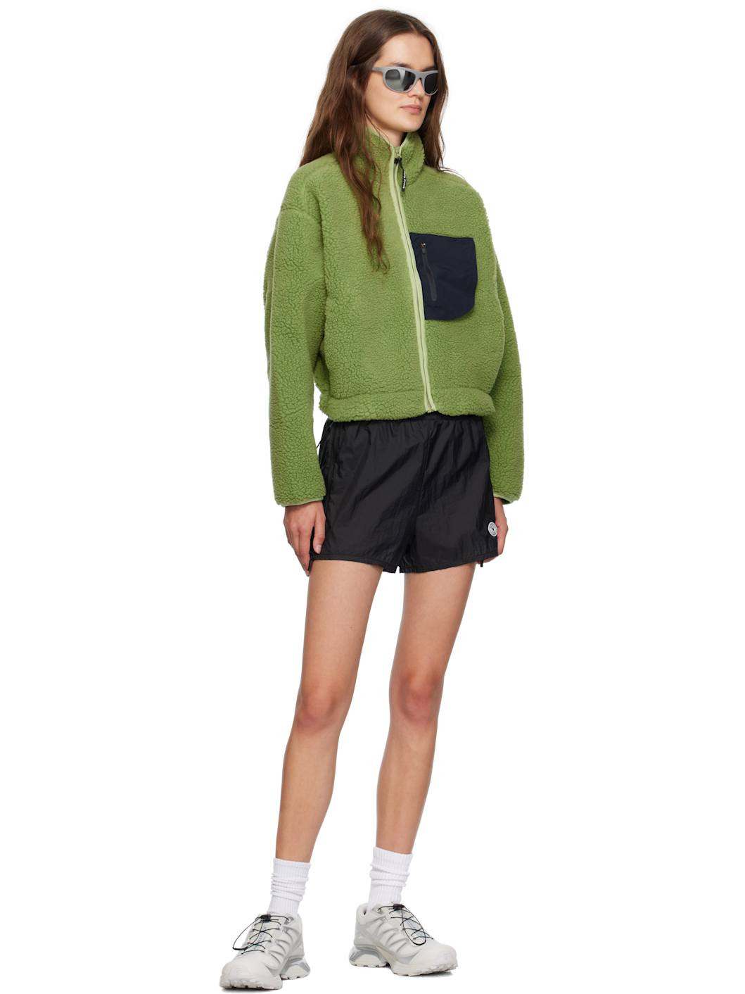 Green Cropped Wool Pile Fleece Jacket - 4