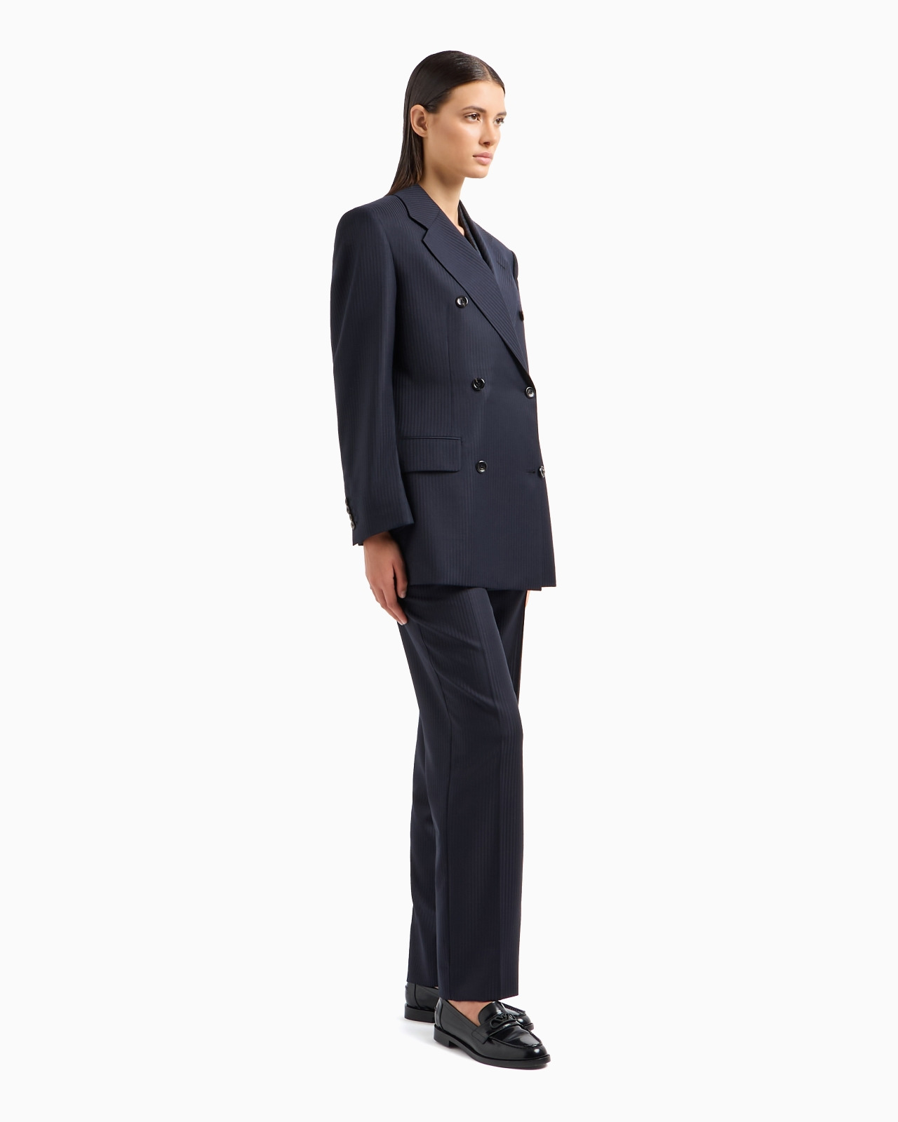 DOUBLE-BREASTED BLAZER IN WOOL SATIN WITH ALTERNATING STRIPES - 4