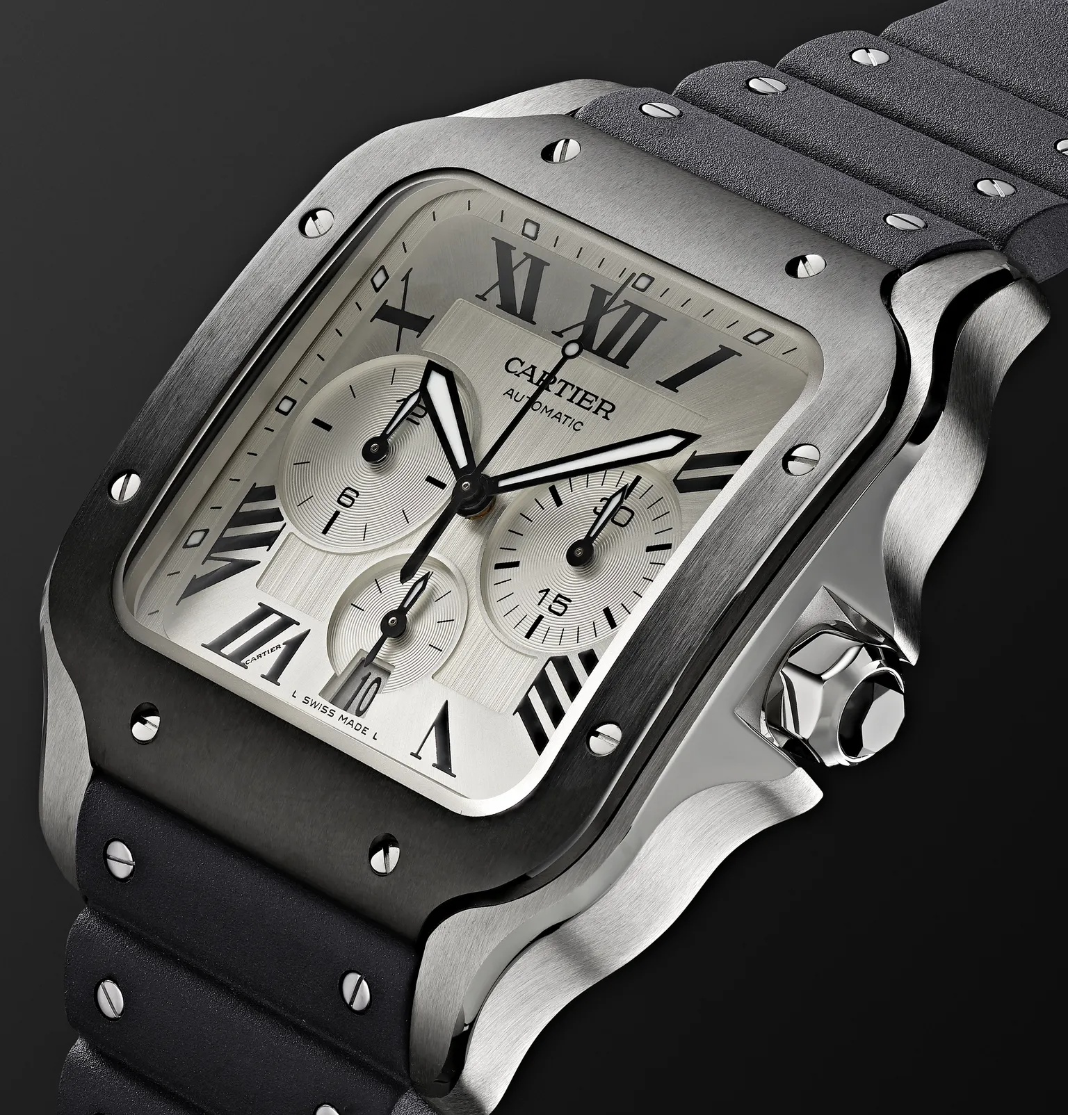 Santos de Cartier Automatic Chronograph 43.3mm Interchangeable ADLC-Coated Stainless Steel, Alligato - 4