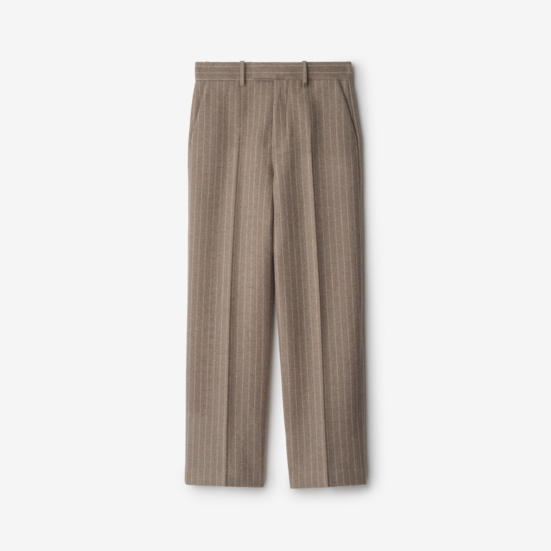 Pinstriped Wool Blend Tailored Trousers 1