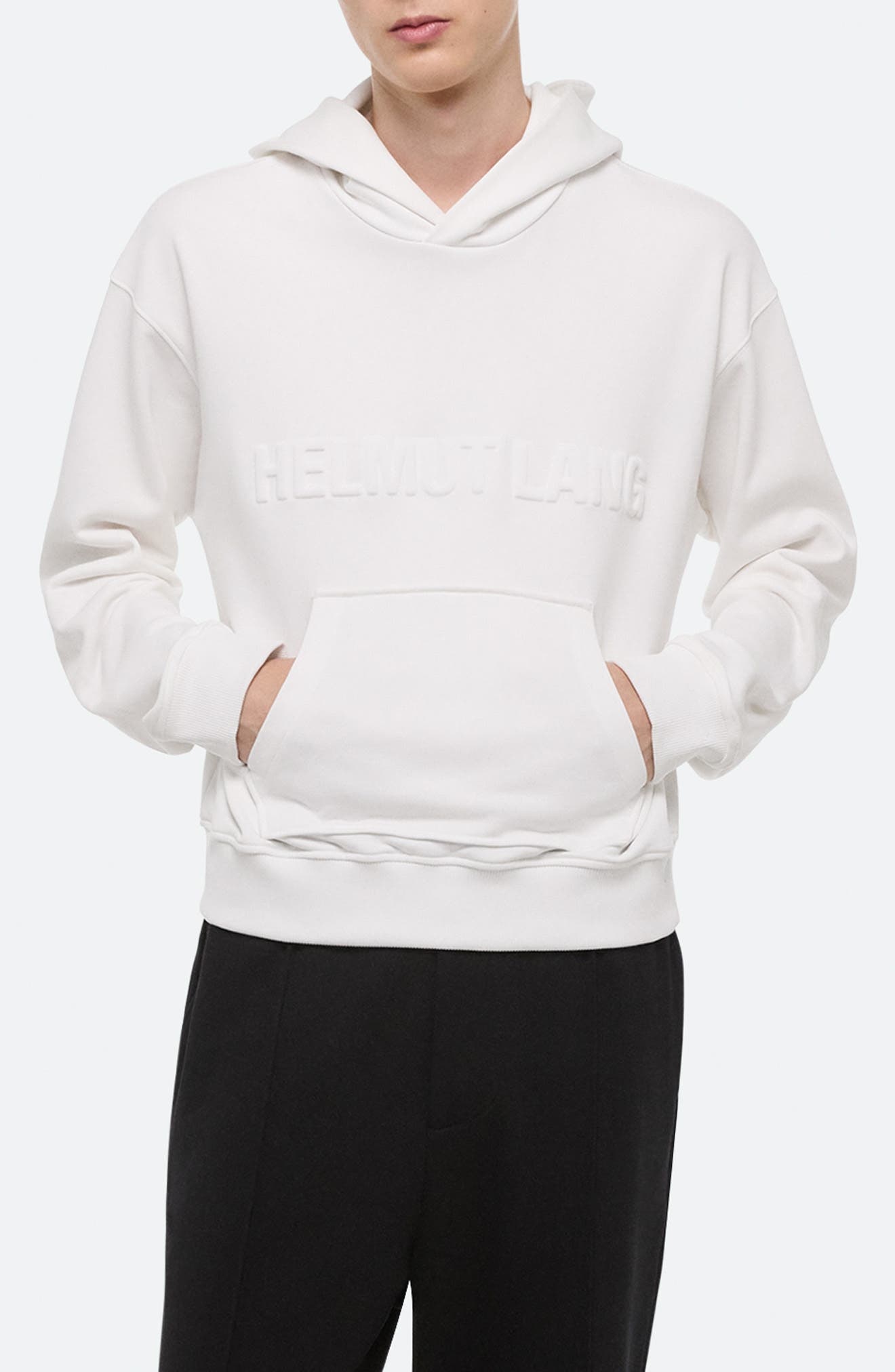 Helmut Lang Embossed Studio Logo Hoodie in White at Nordstrom - 1