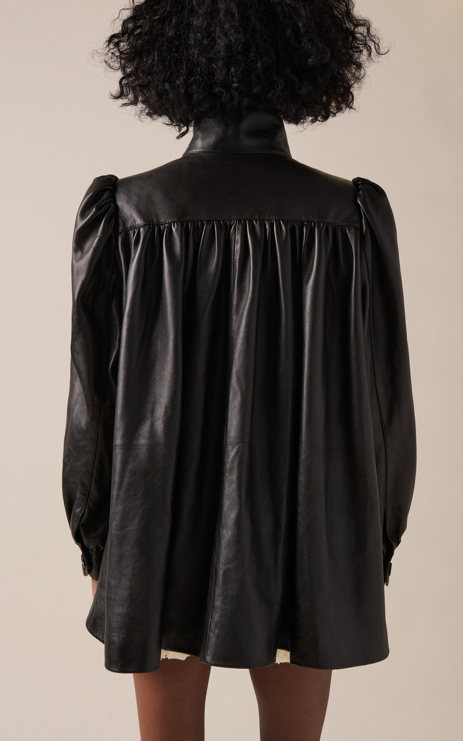 Puff-Sleeve Plonge Leather Jacket black - 4