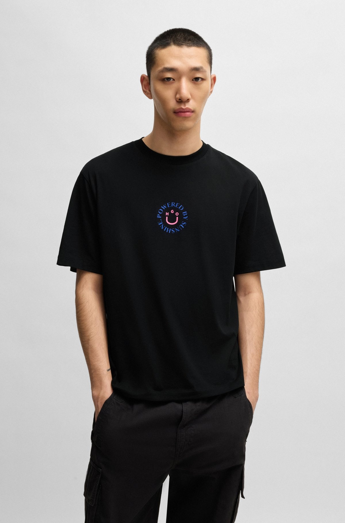 COTTON-JERSEY T-SHIRT WITH HAPPY HUGO LOGO - 2