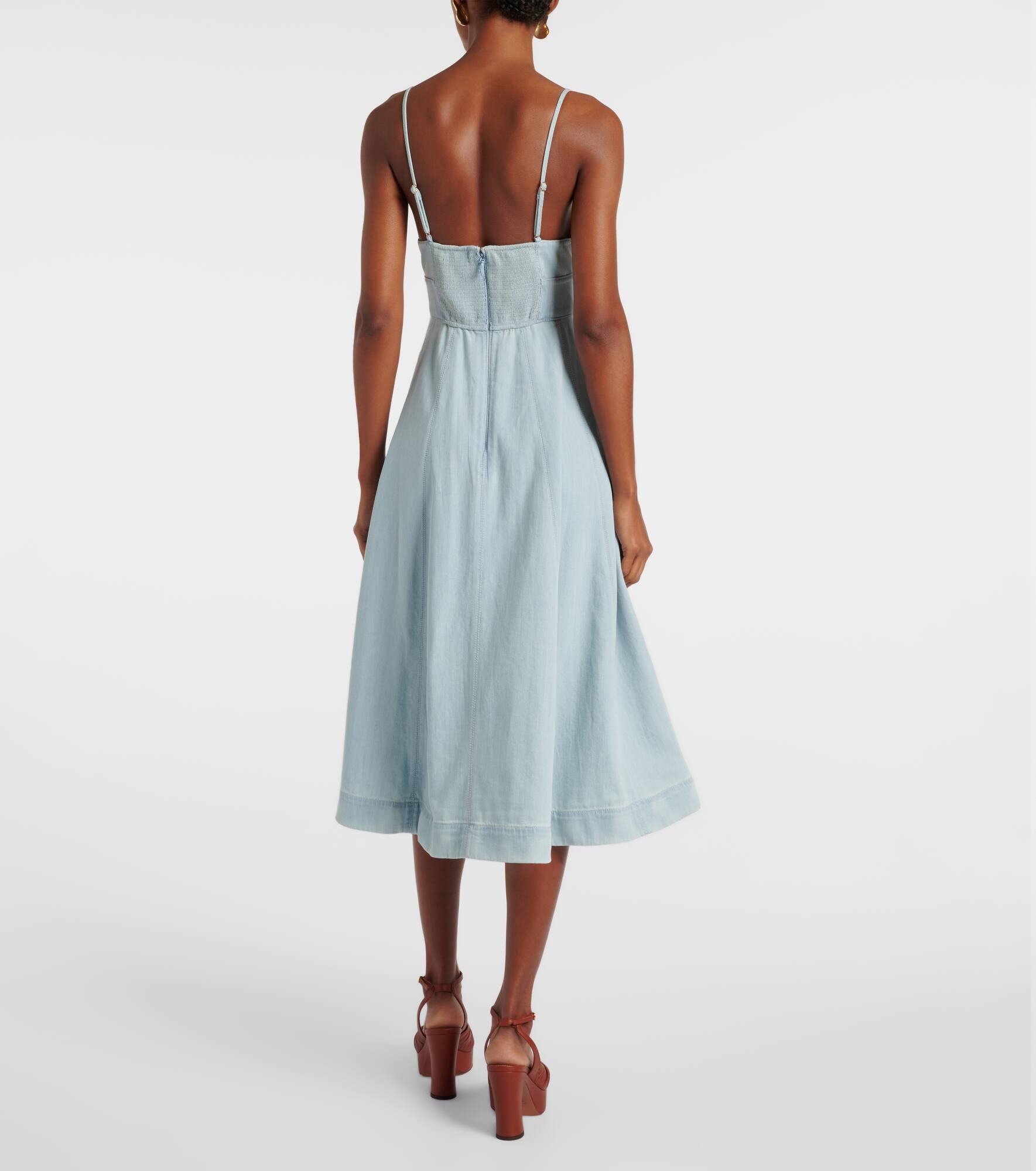 【Zimmermann】Acacia denim midi dress ZIMMERMANN Acacia paneled denim midi dress | NET-A-PORTER