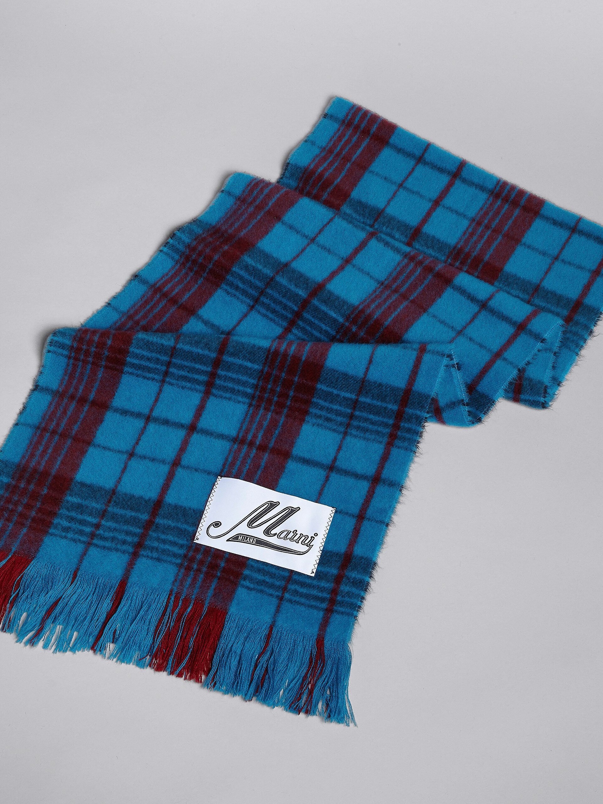 BLUE CHECK WOOL SCARF - 3
