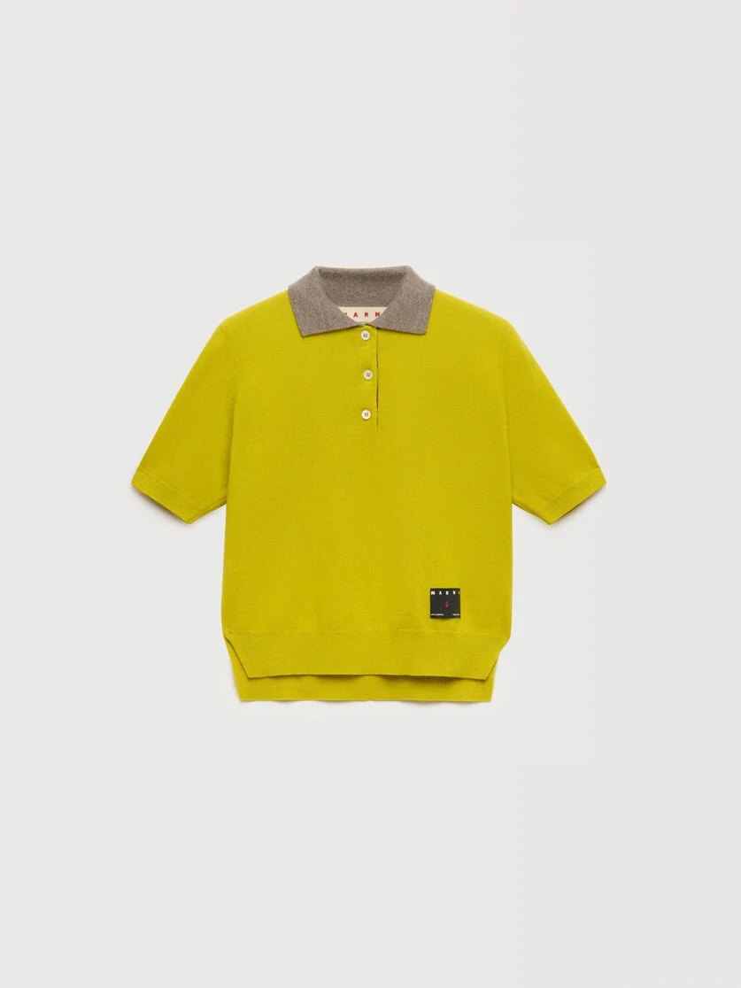 YELLOW CASHMERE POLO SHIRT WITH CONTRAST COLLAR - 1