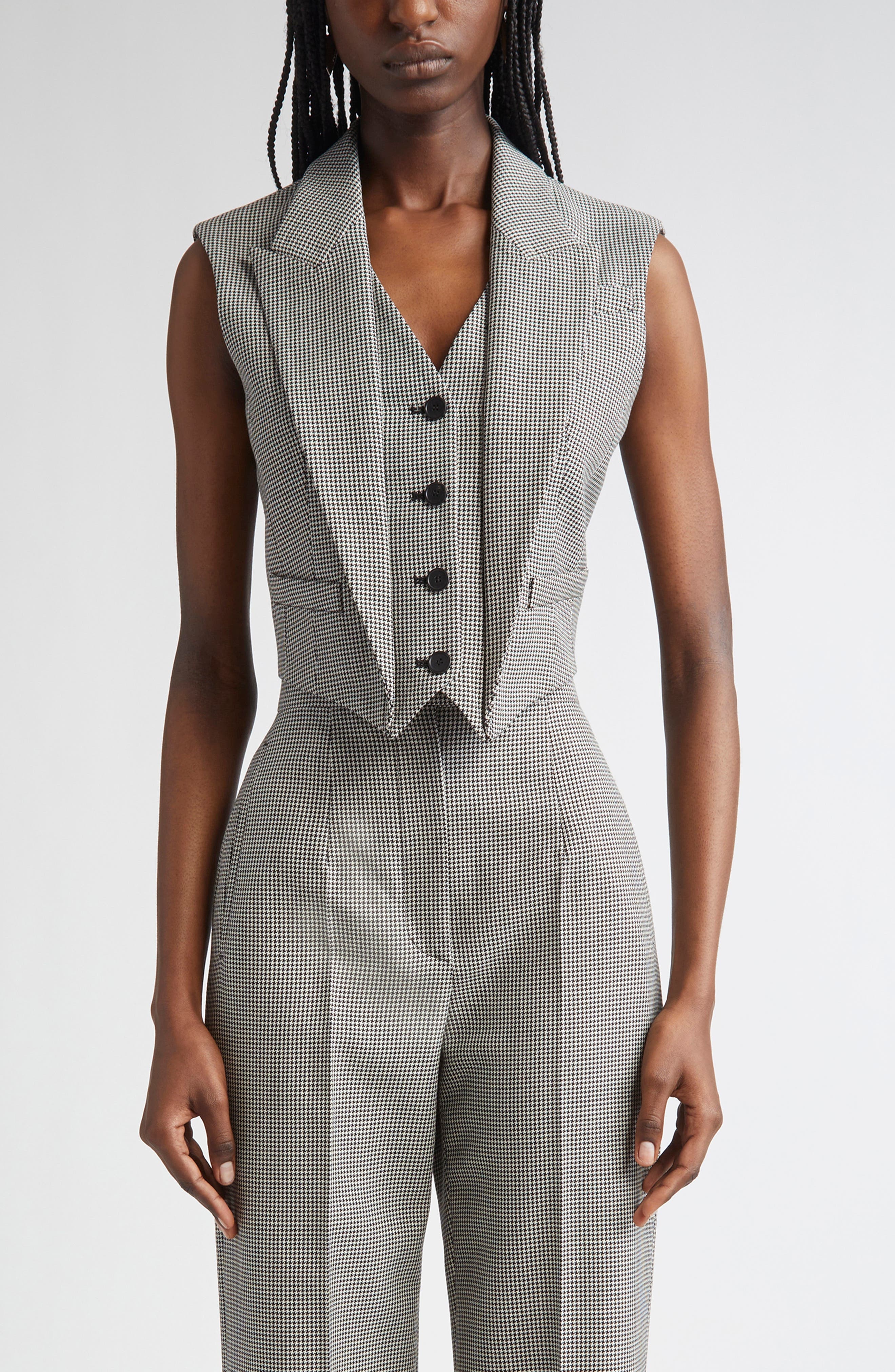 McQueen Houndstooth Wool & Mohair Vest in Black/Ivory at Nordstrom - 1