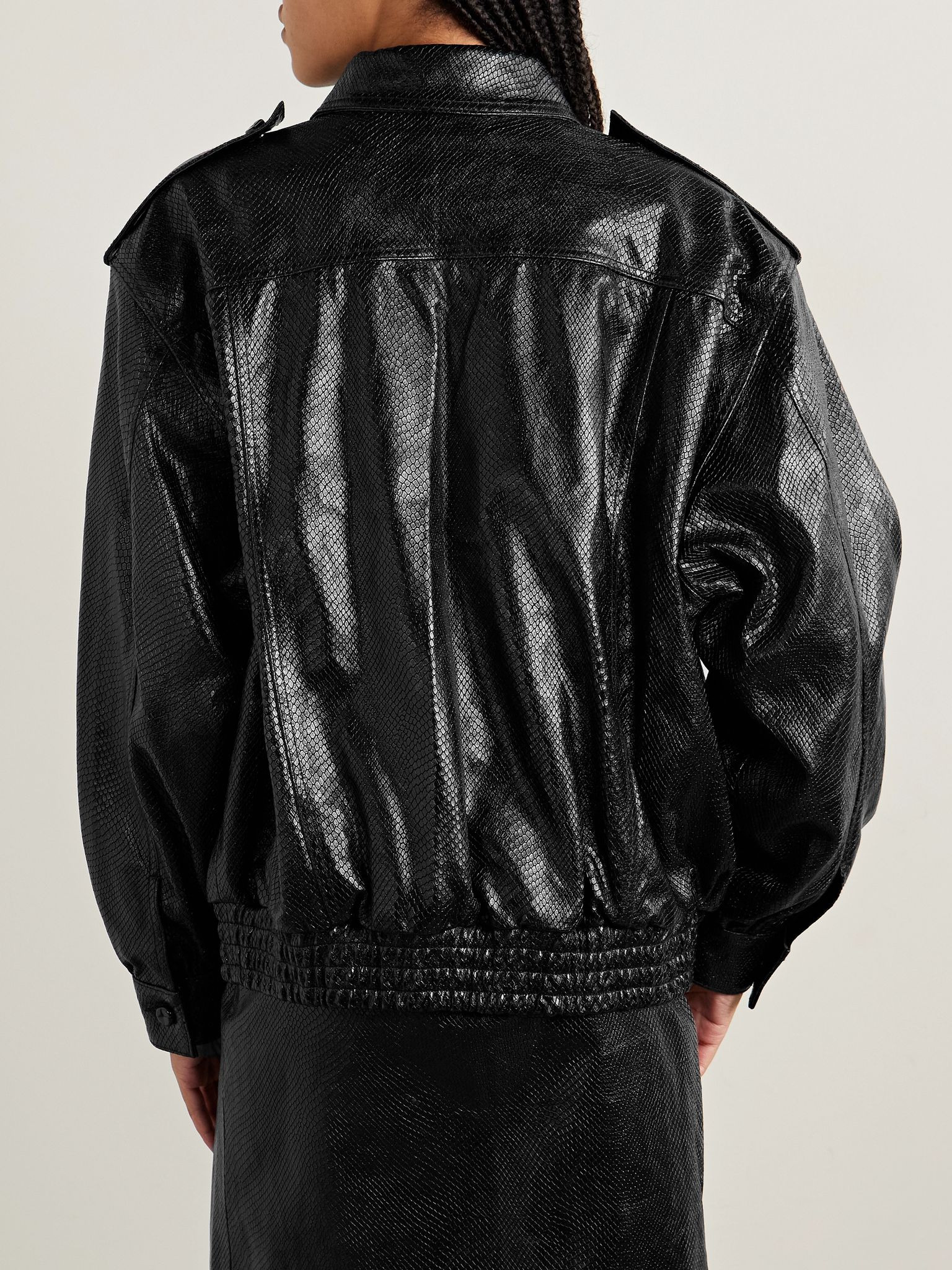 Charlie snake-effect leather jacket Black - 4