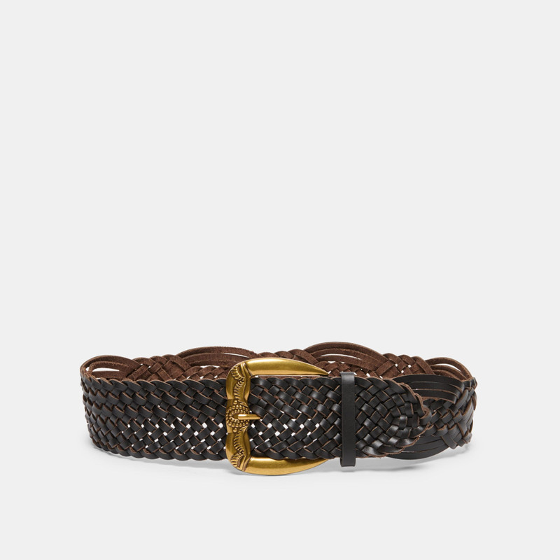 WOVEN WESTERN BUCKLE BELT ESPRESSO GOLD 1