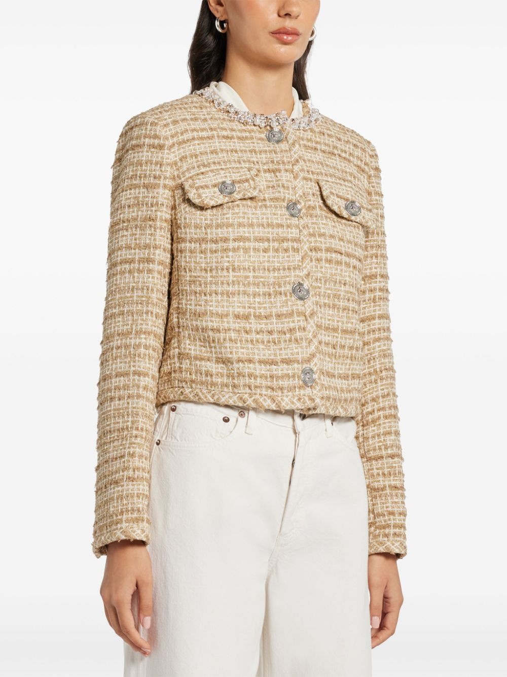 crystal-embellished tweed jacket - 3