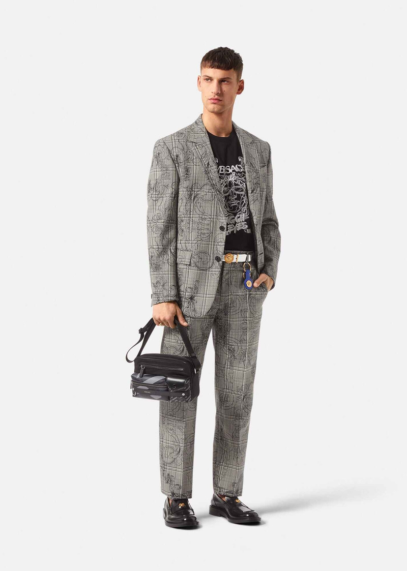 VERSACE Silver Baroque Checked Wool Blazer outlook