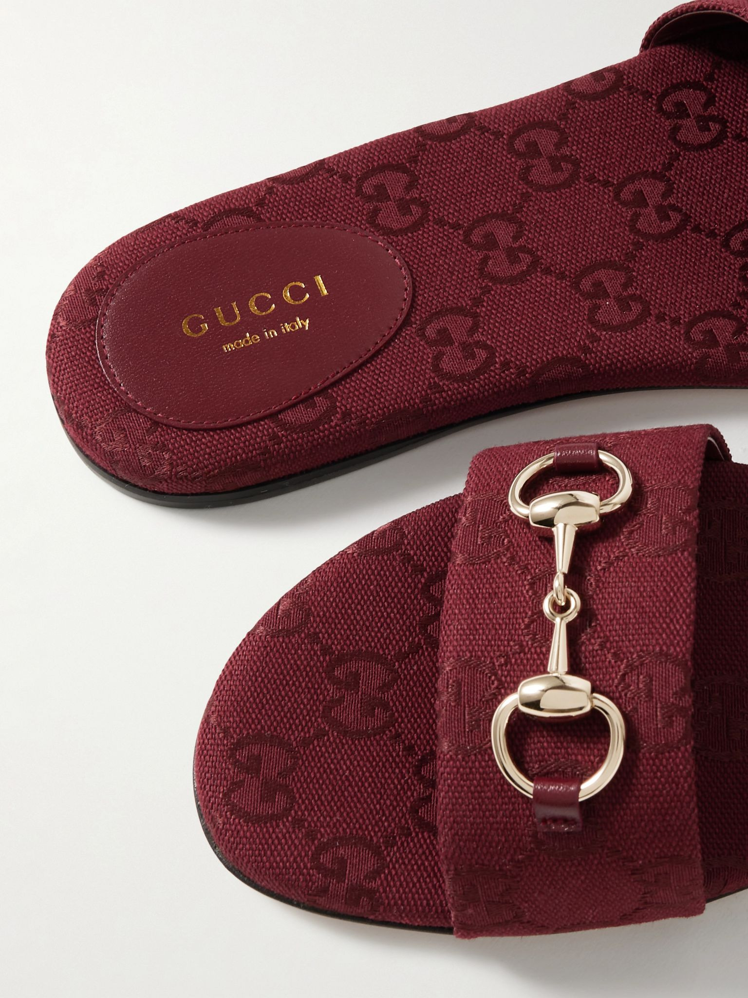 Siaga horsebit-detailed canvas-jacquard slides Burgundy - 4