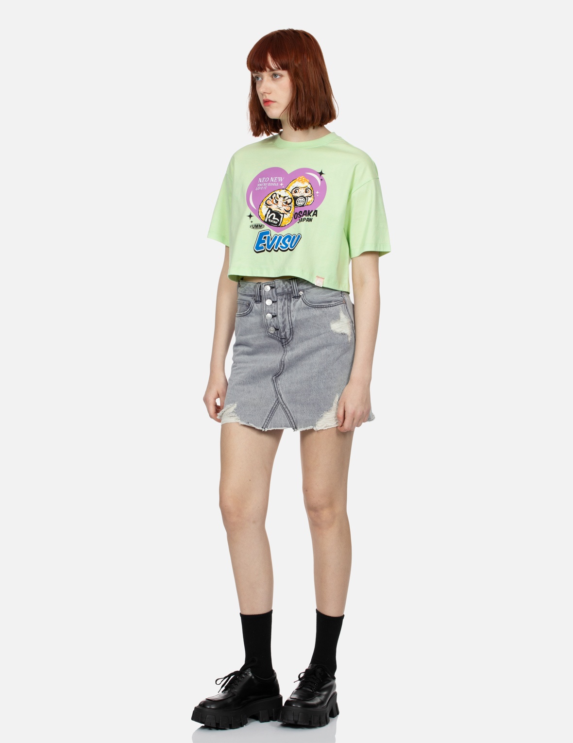 DISTRESSED SEAGULL APPLIQUÉ EMBROIDERY FASHION FIT DENIM SKIRT - 4